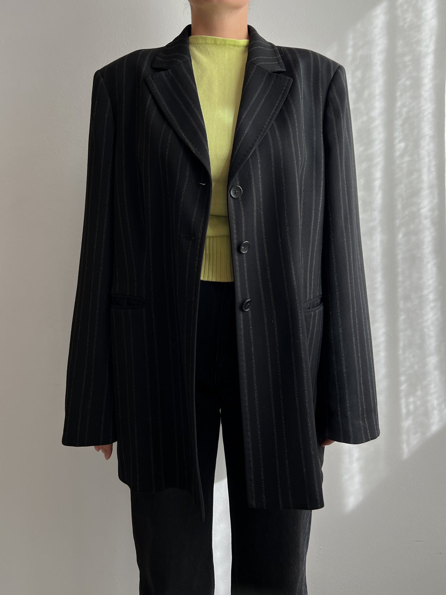 Wool black pinstripe blazer