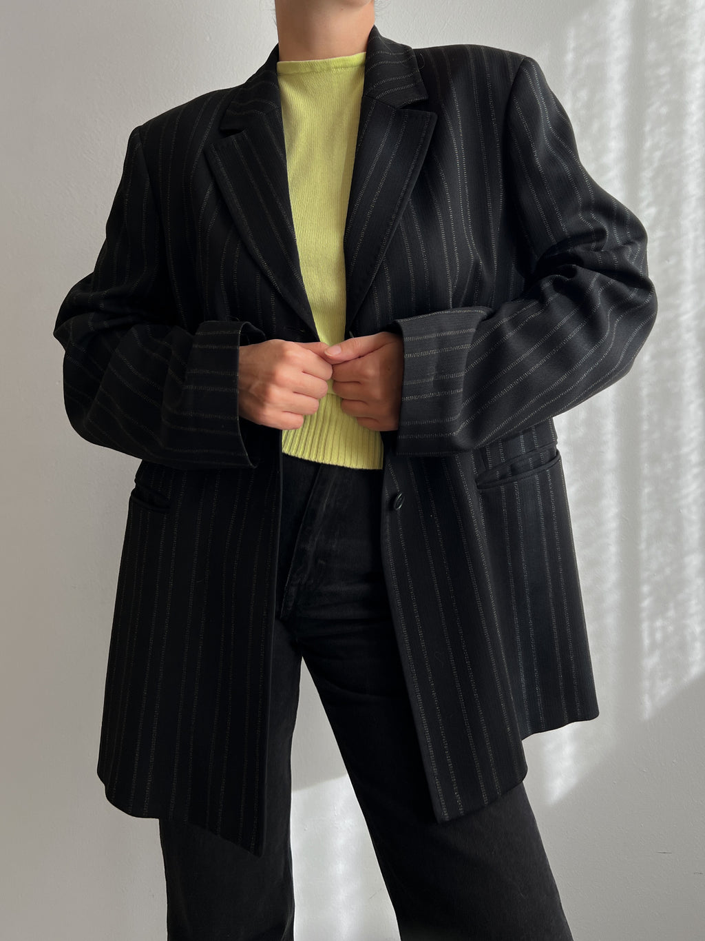 Wool black pinstripe blazer