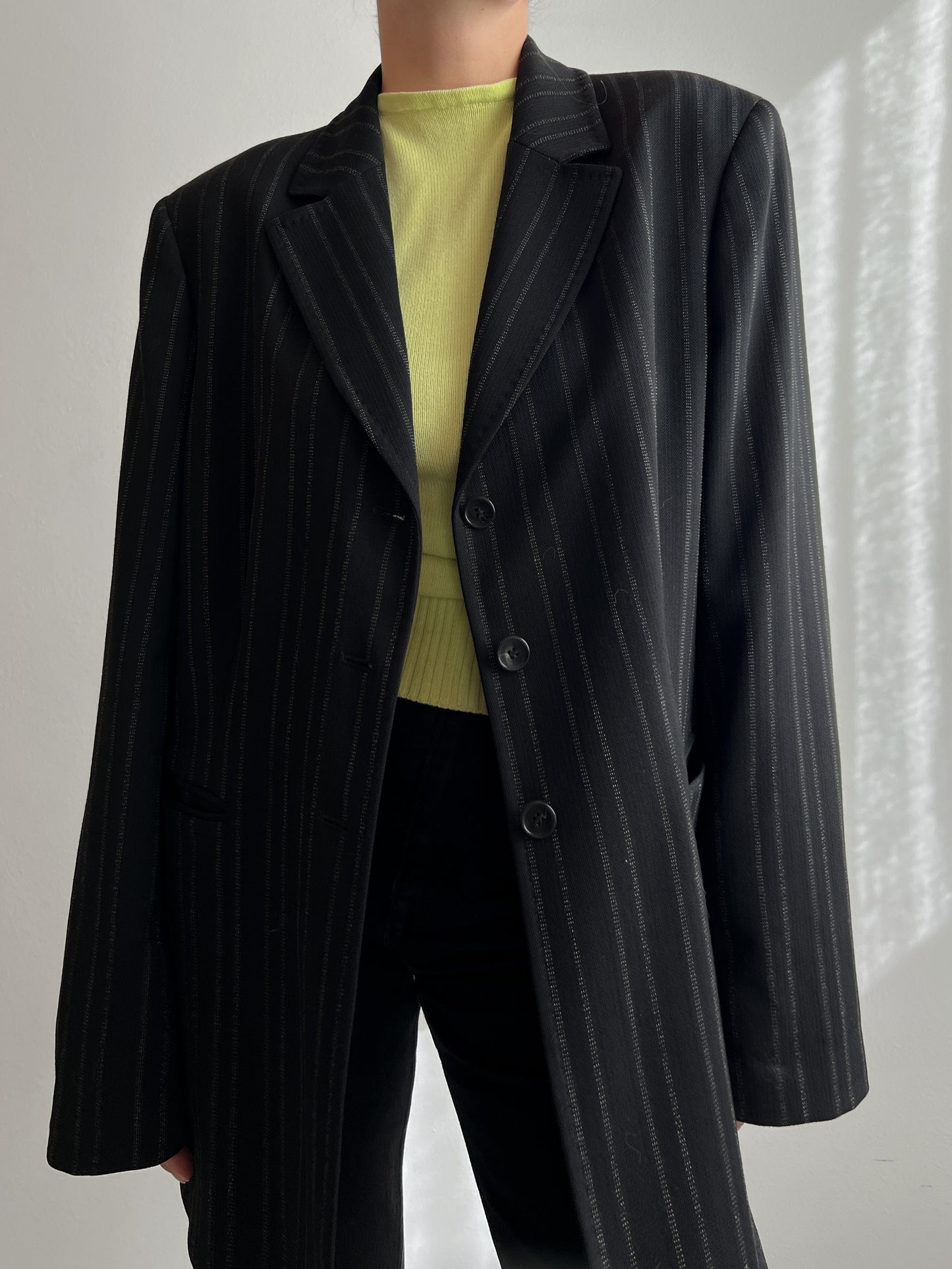 Wool black pinstripe blazer