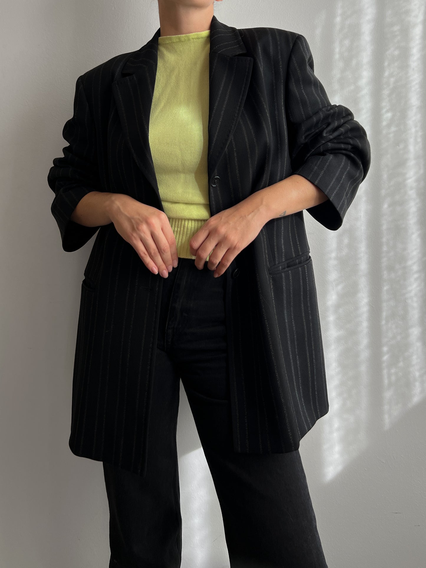 Wool black pinstripe blazer