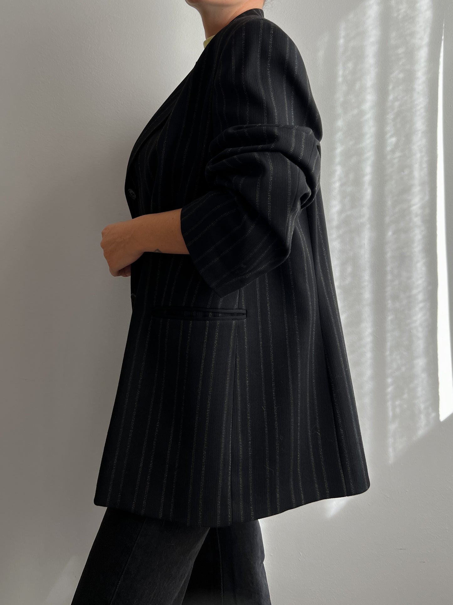 Wool black pinstripe blazer