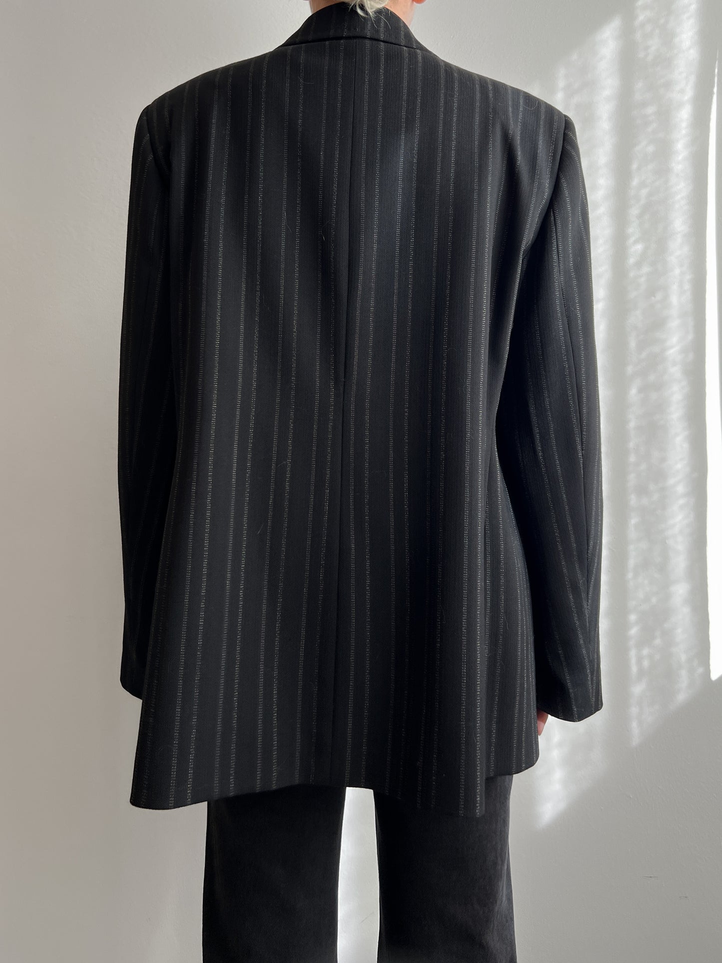 Wool black pinstripe blazer