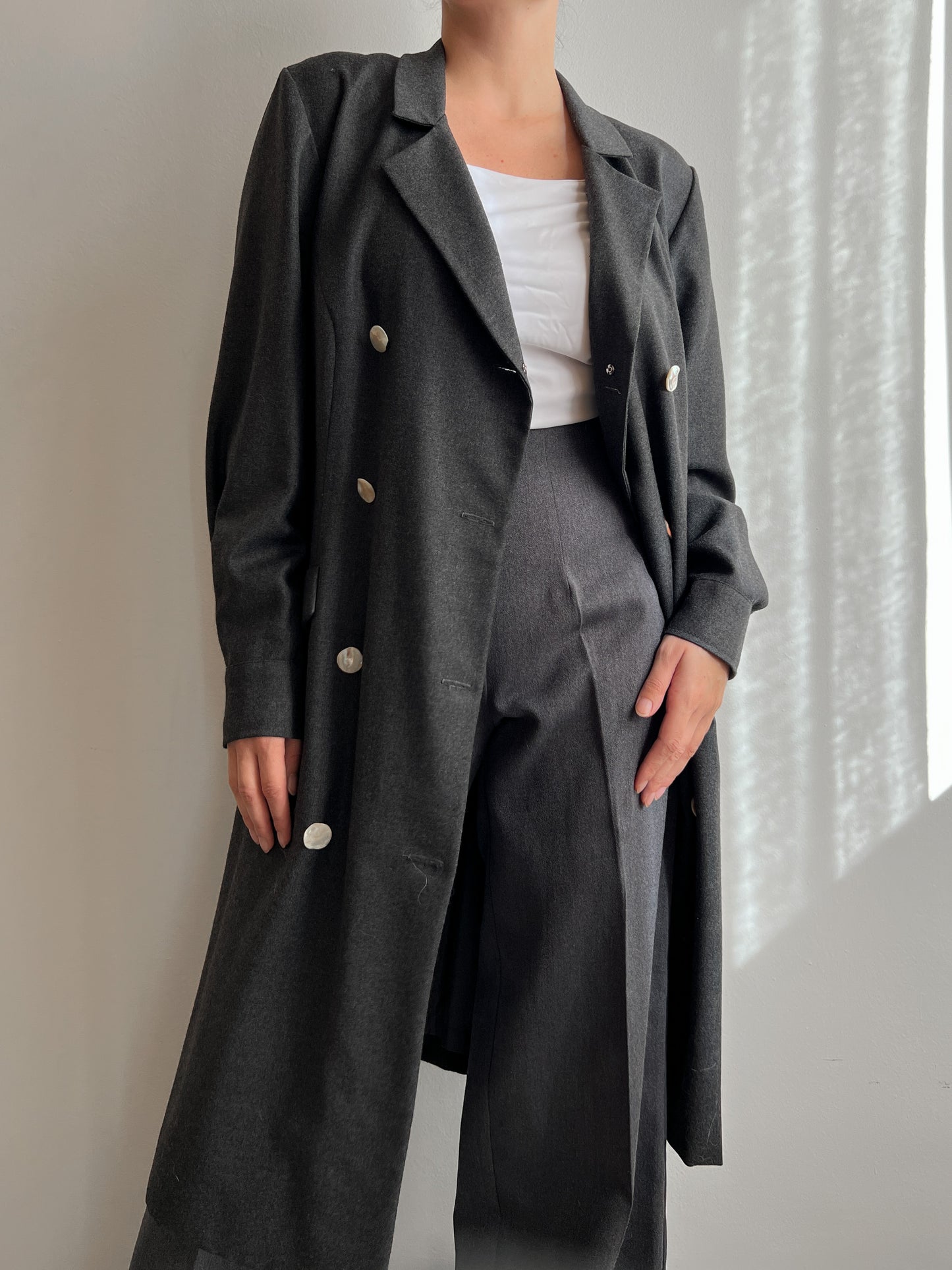 Pure wool grey long blazer