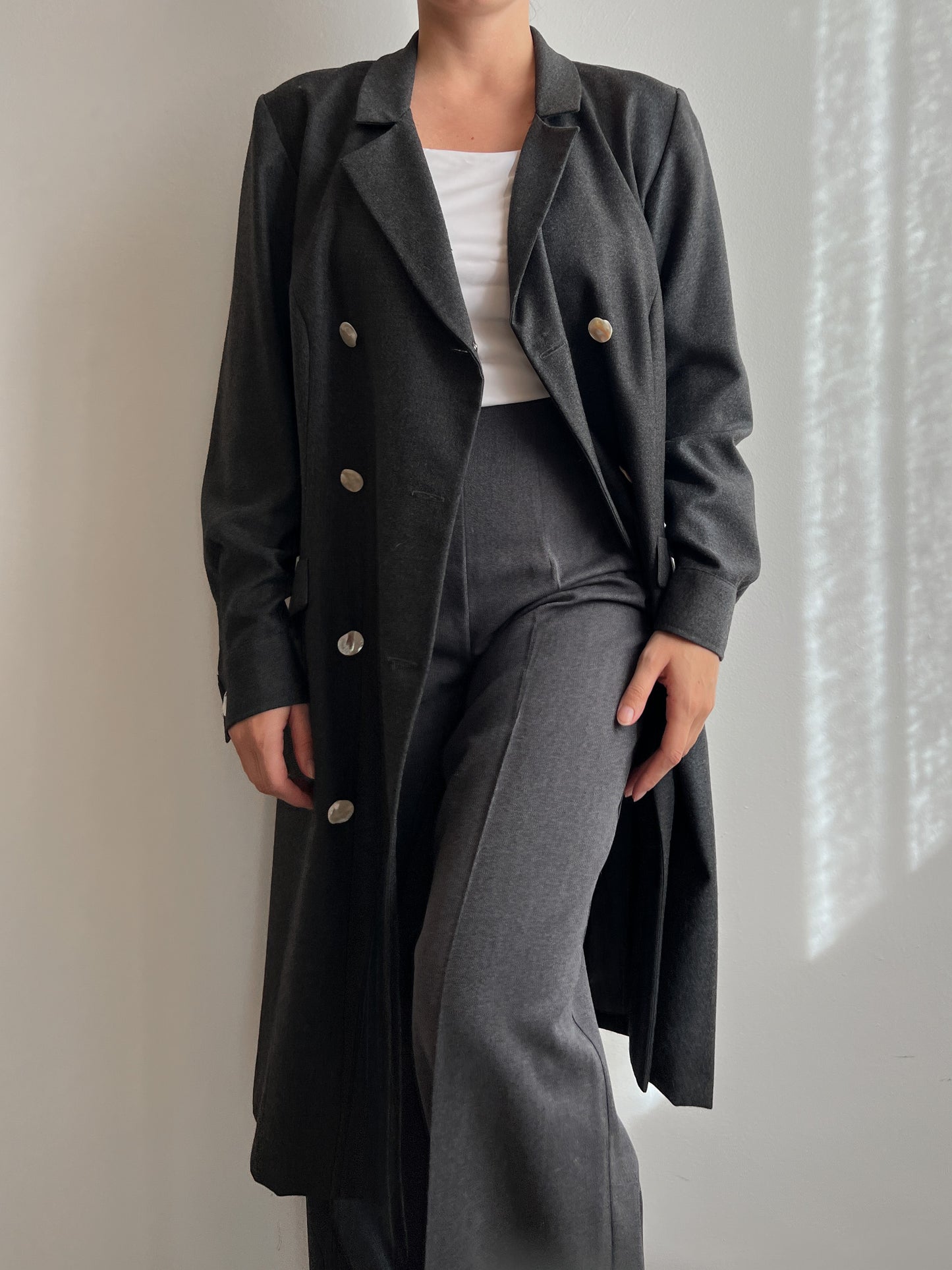 Pure wool grey long blazer