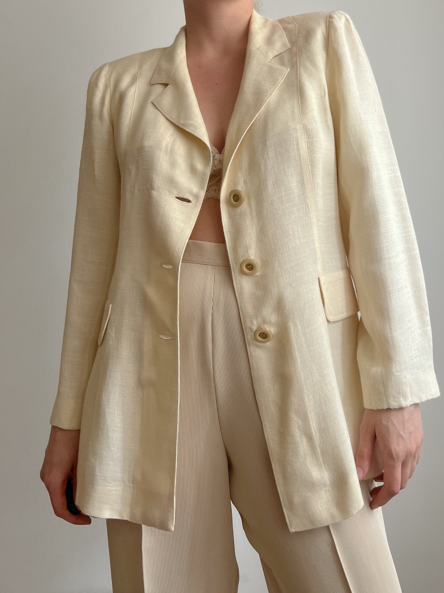 Blazer crema in lino e cotone