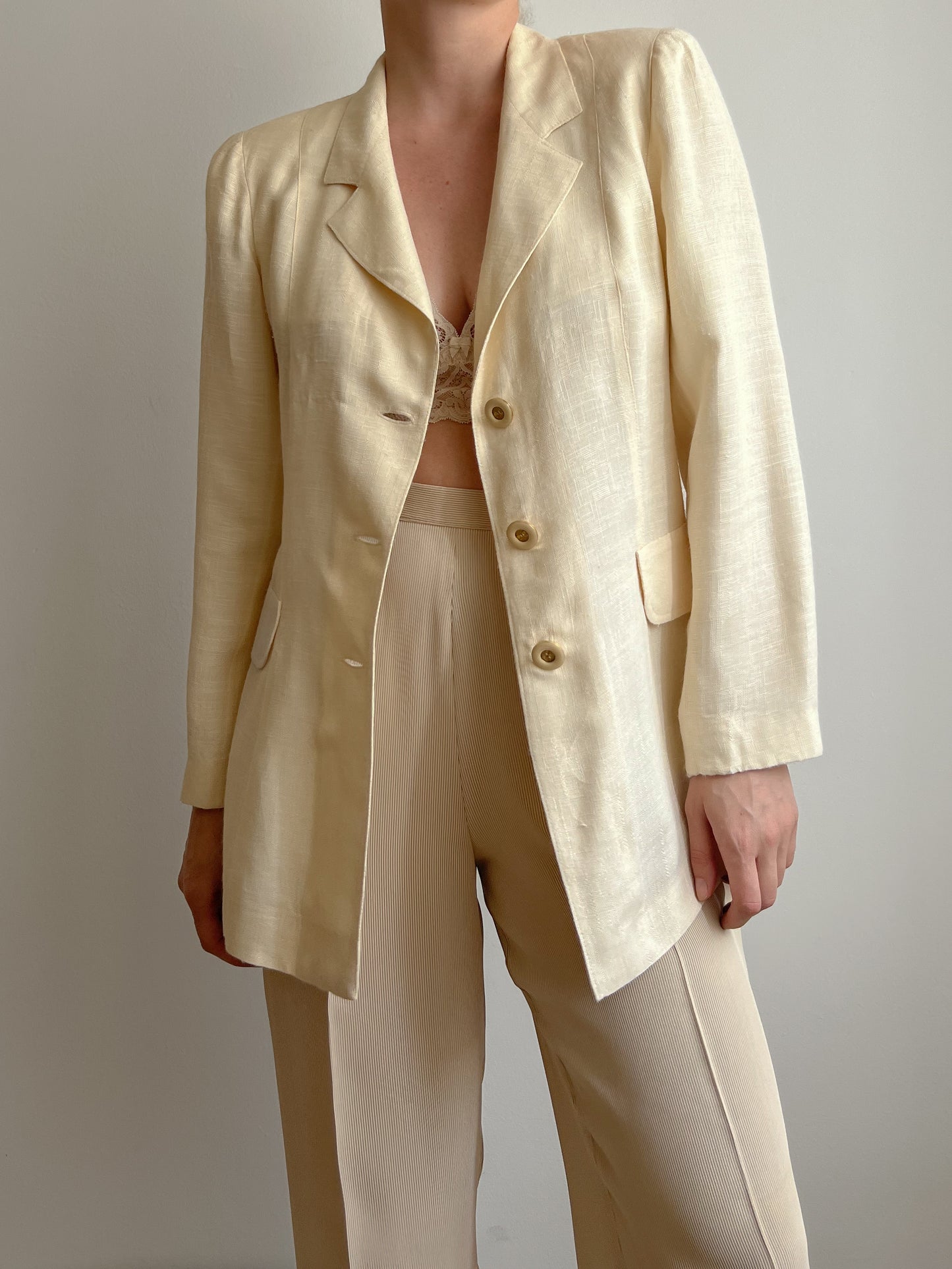 Blazer crema in lino e cotone