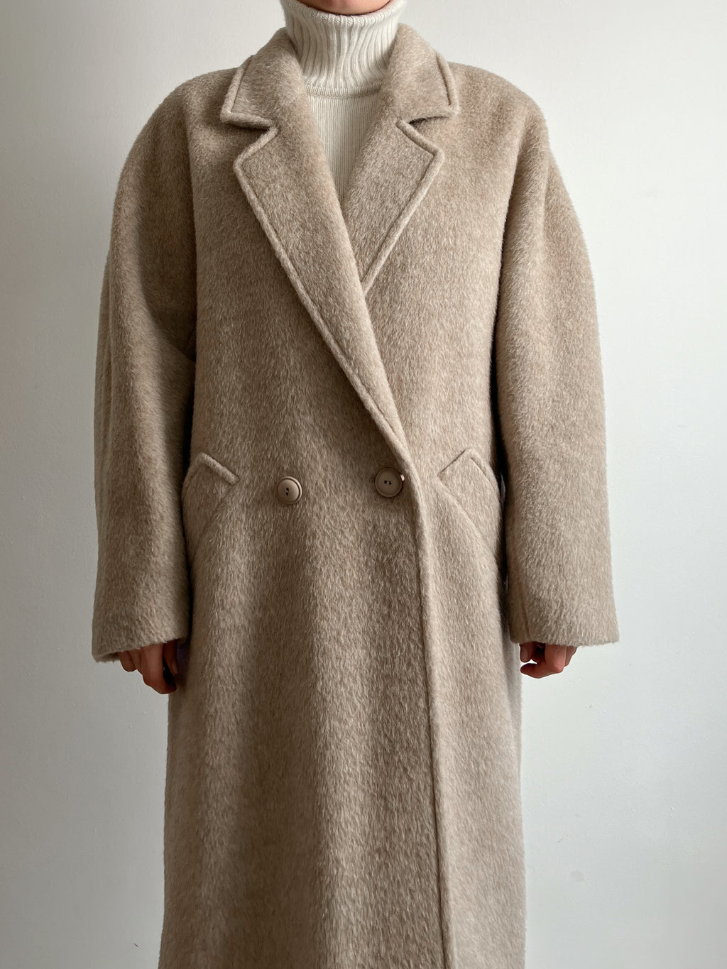Wool, alpaca and mohair sand coat