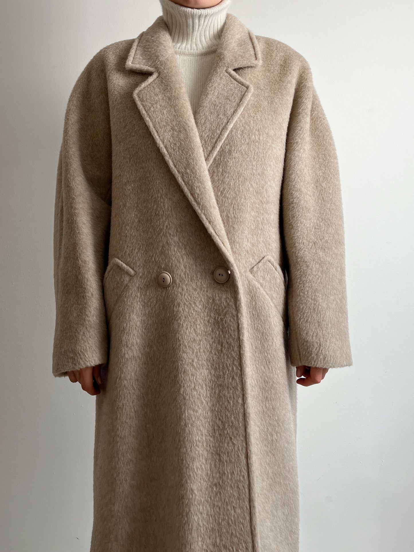 Wool, alpaca and mohair sand coat