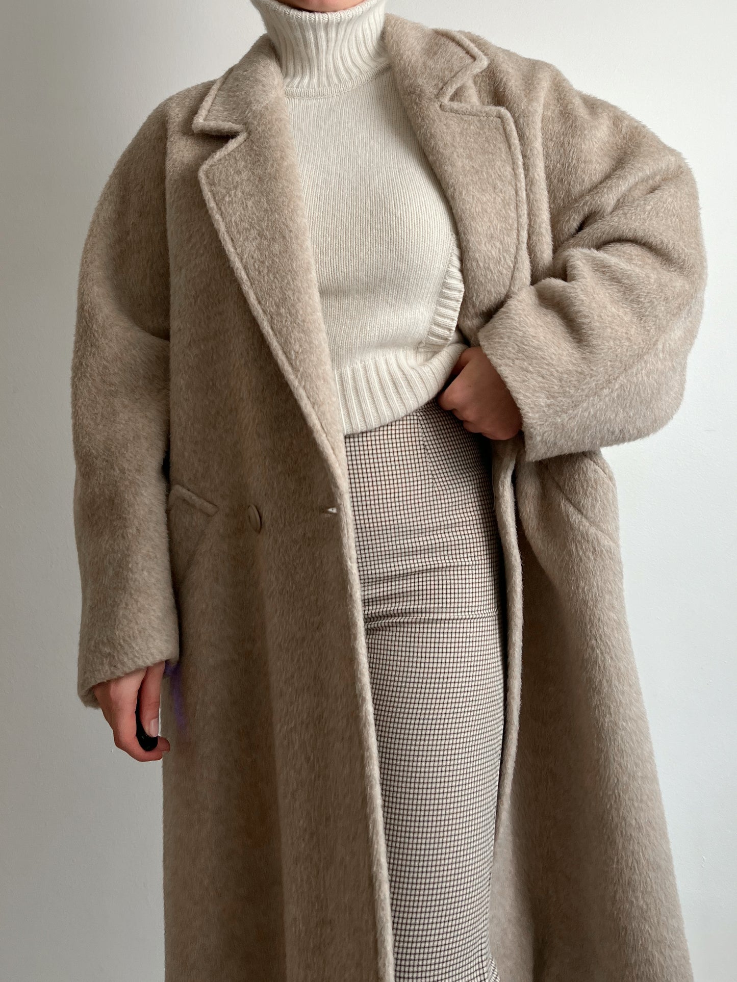 Wool, alpaca and mohair sand coat