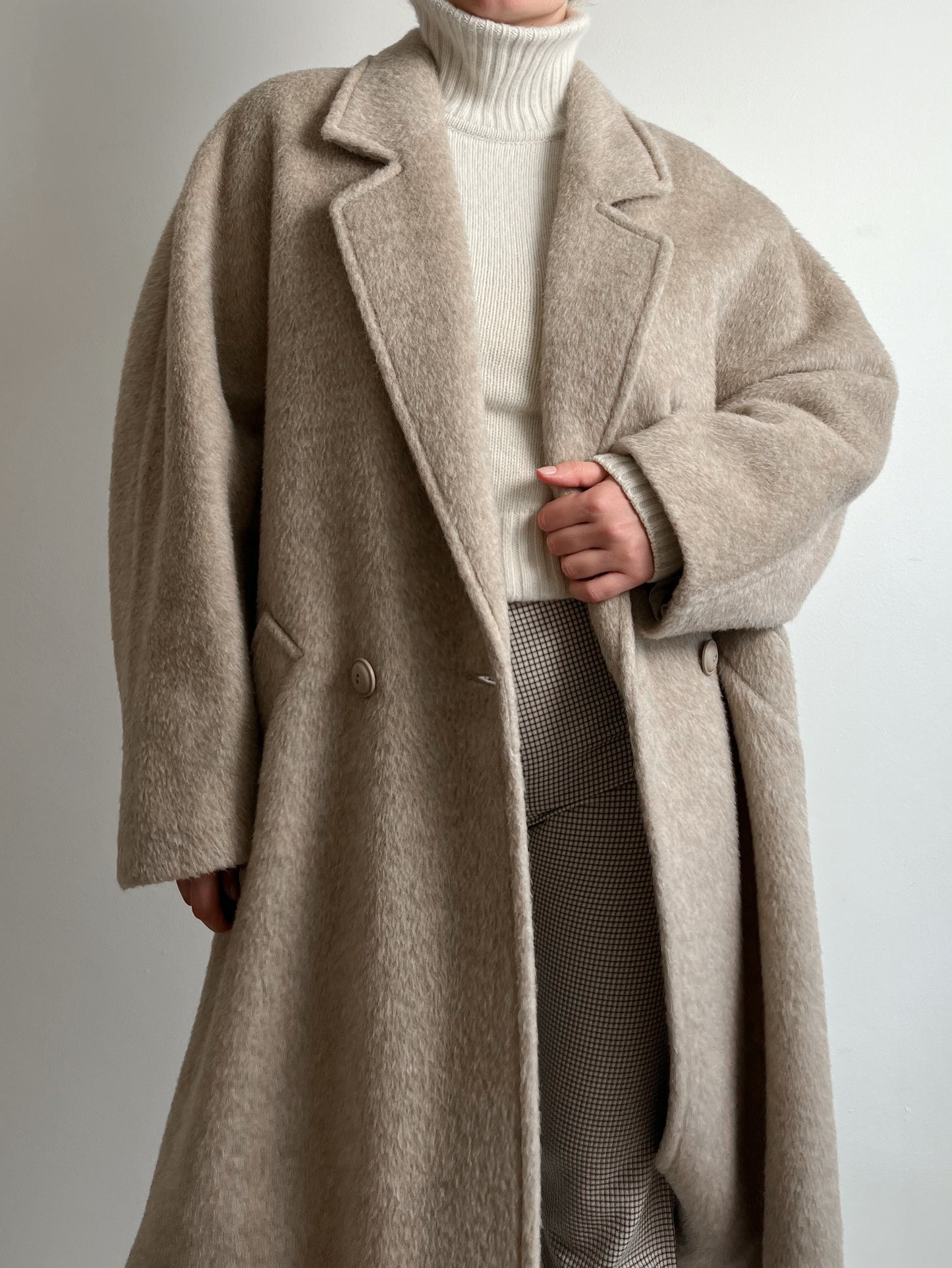 Wool, alpaca and mohair sand coat