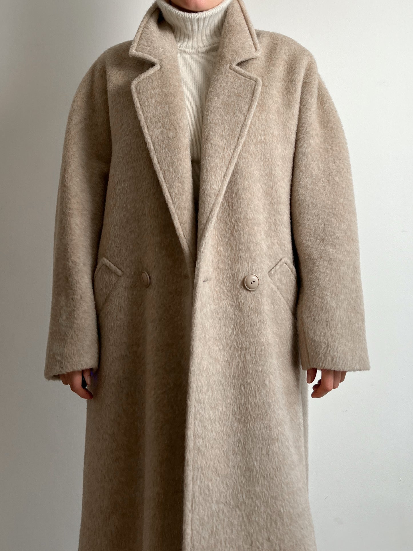 Wool, alpaca and mohair sand coat