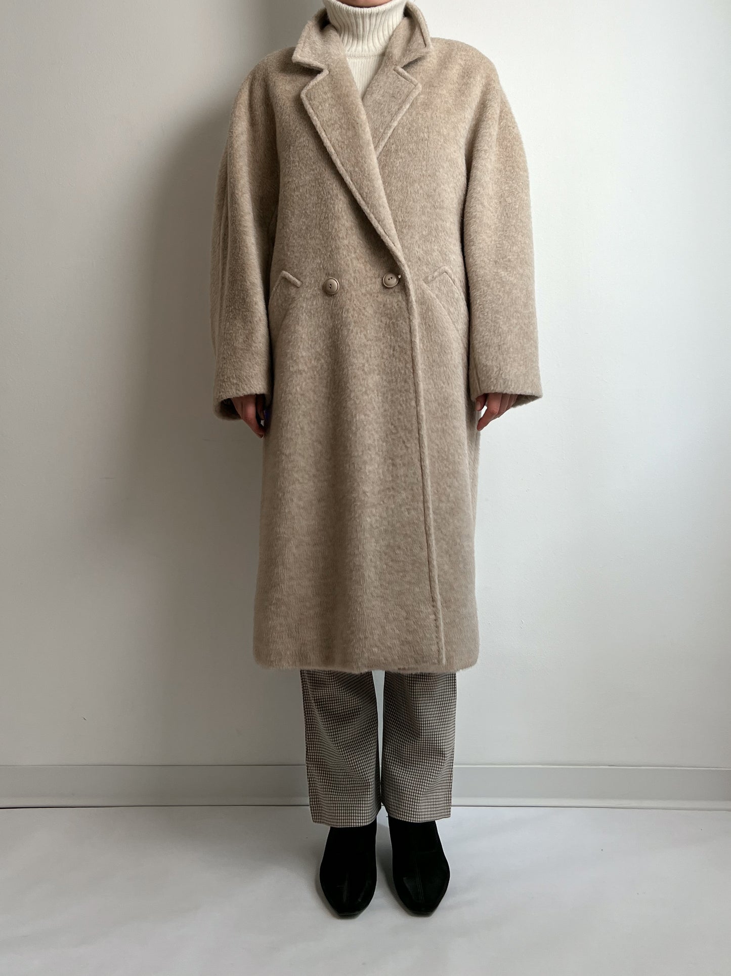 Wool, alpaca and mohair sand coat