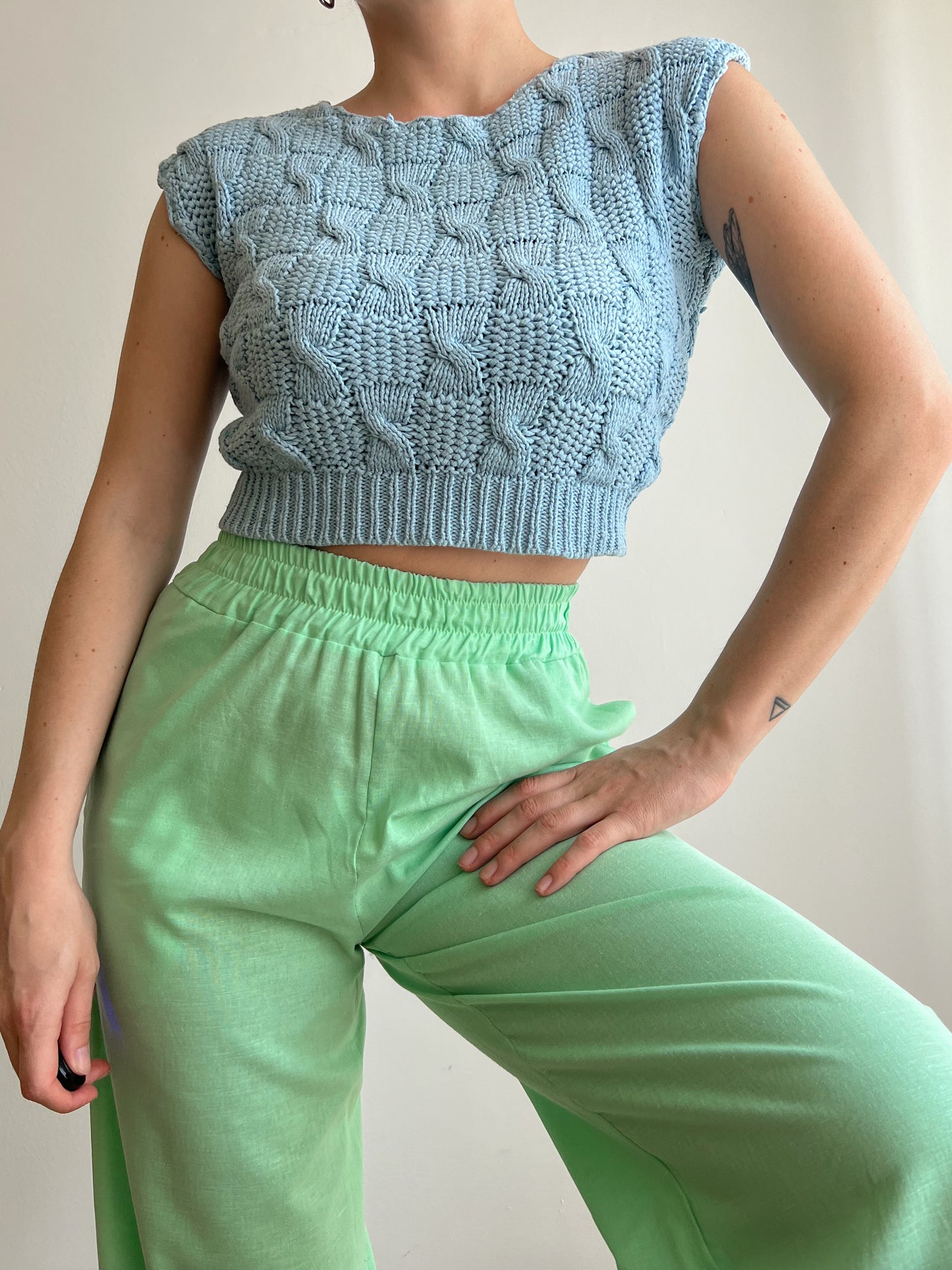 Crop top azzurro in cotone