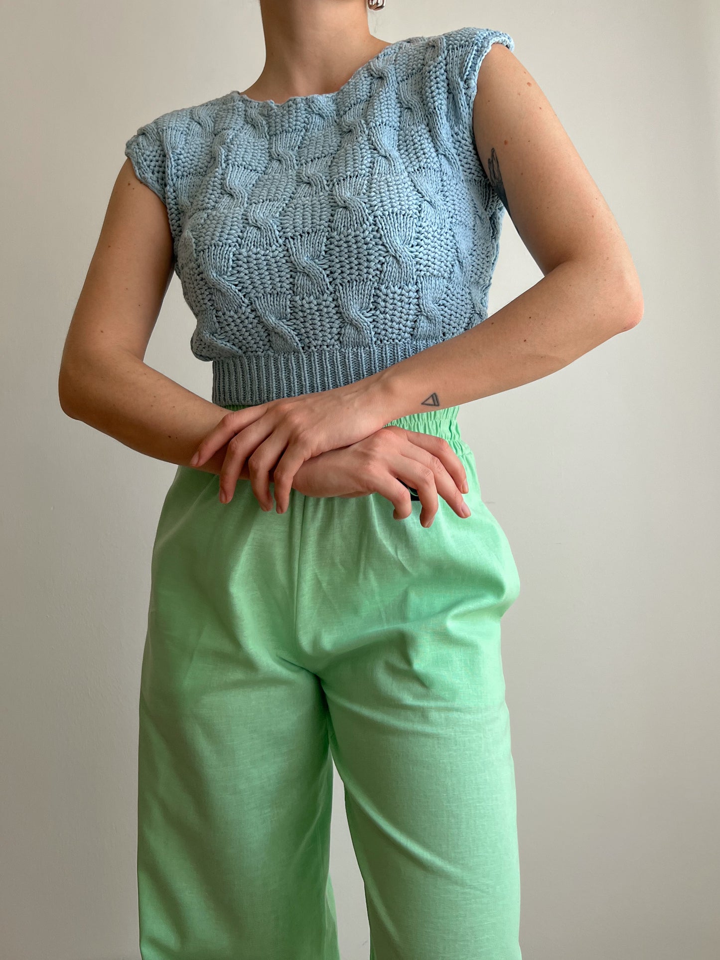 Crop top azzurro in cotone