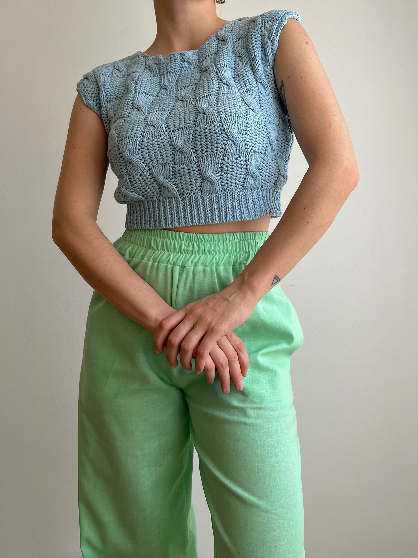 Crop top azzurro in cotone