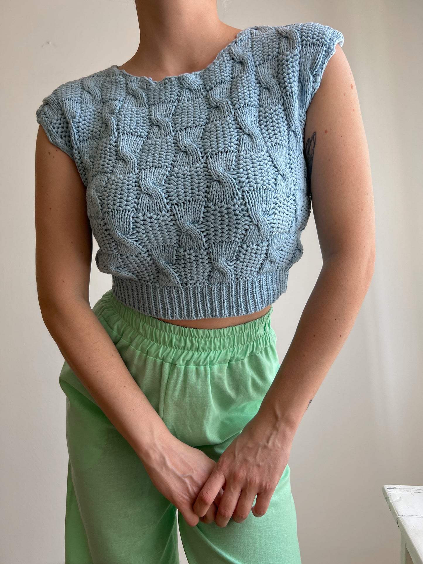 Crop top azzurro in cotone