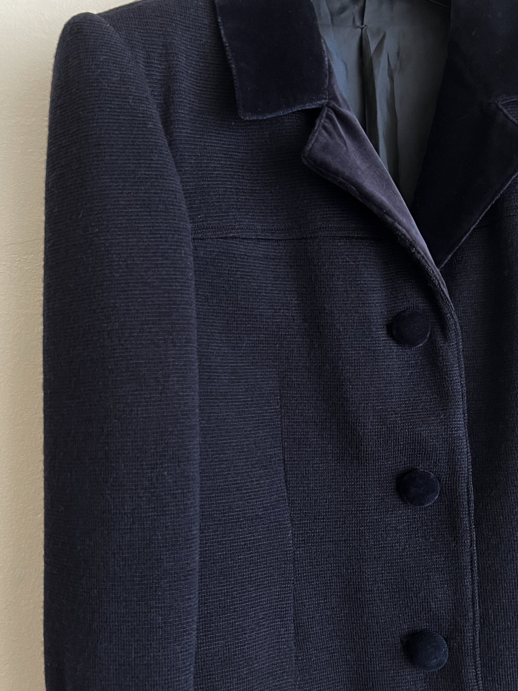 Blazer blu in lana e velluto