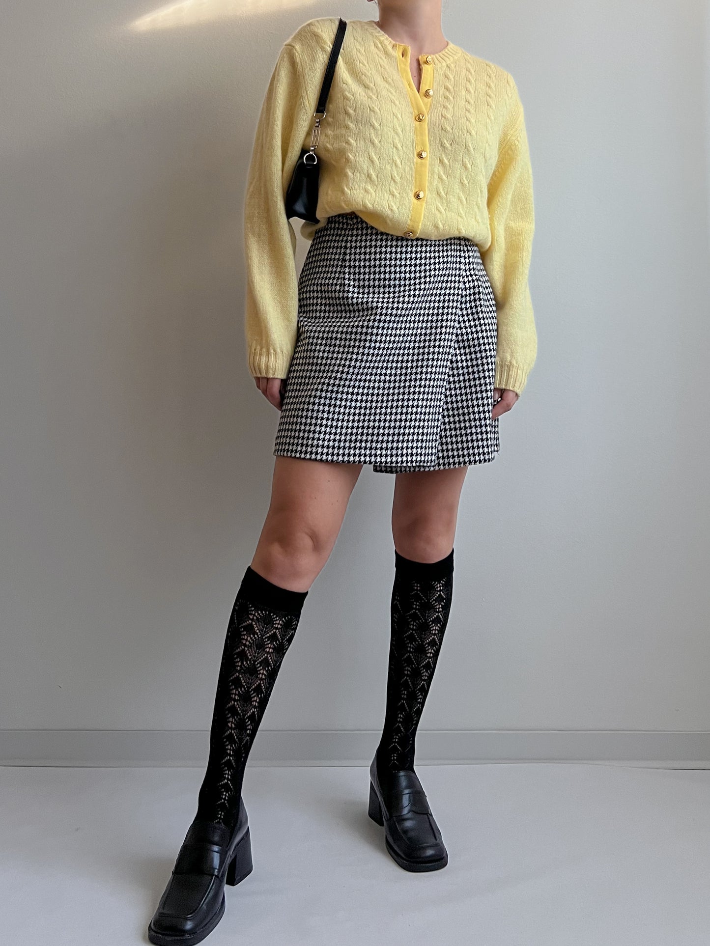 Wool blend pied de poule mini skirt