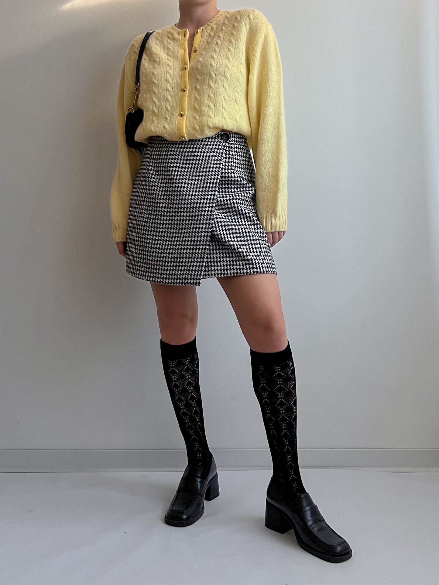 Wool blend pied de poule mini skirt