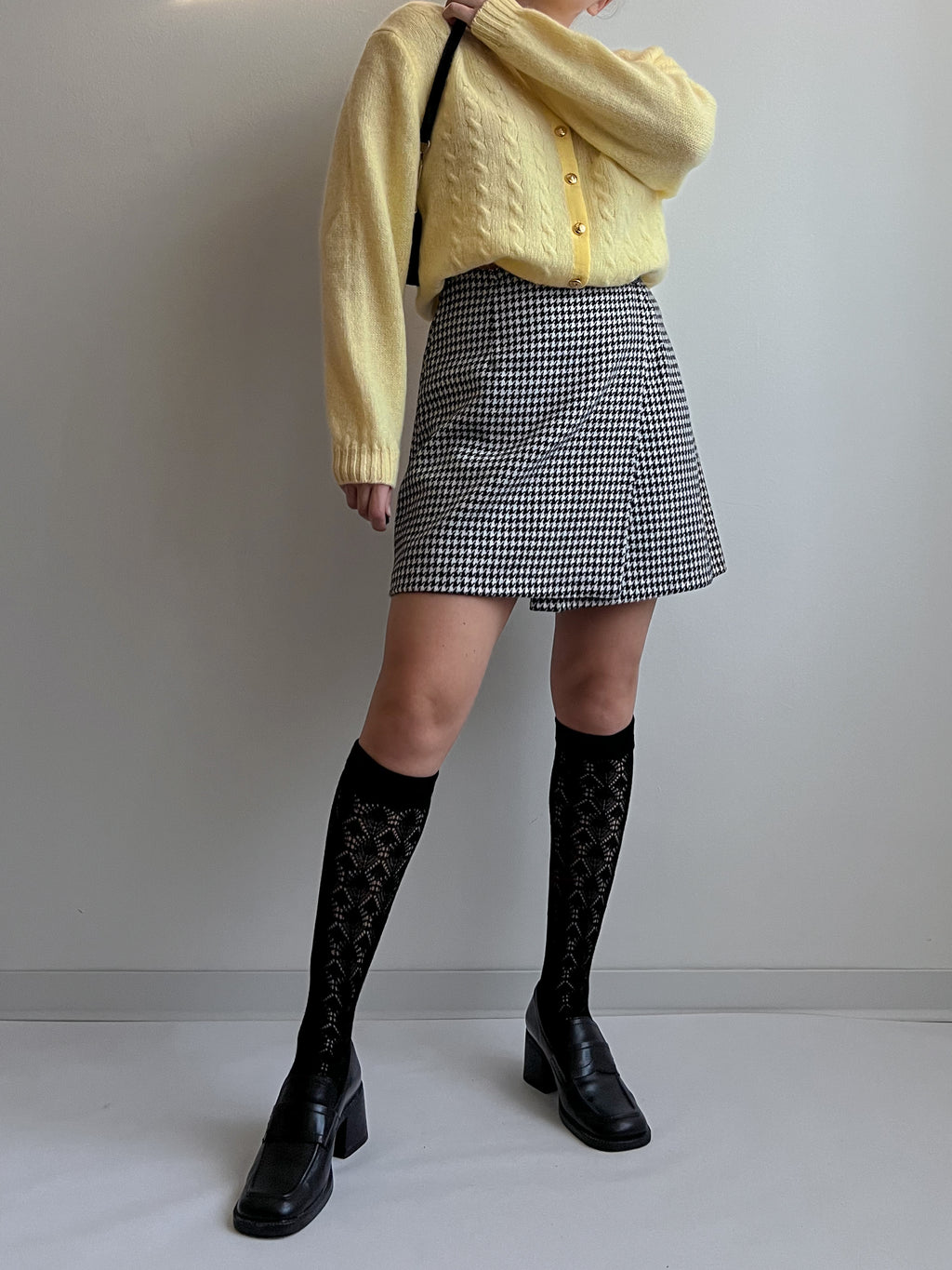 Wool blend pied de poule mini skirt