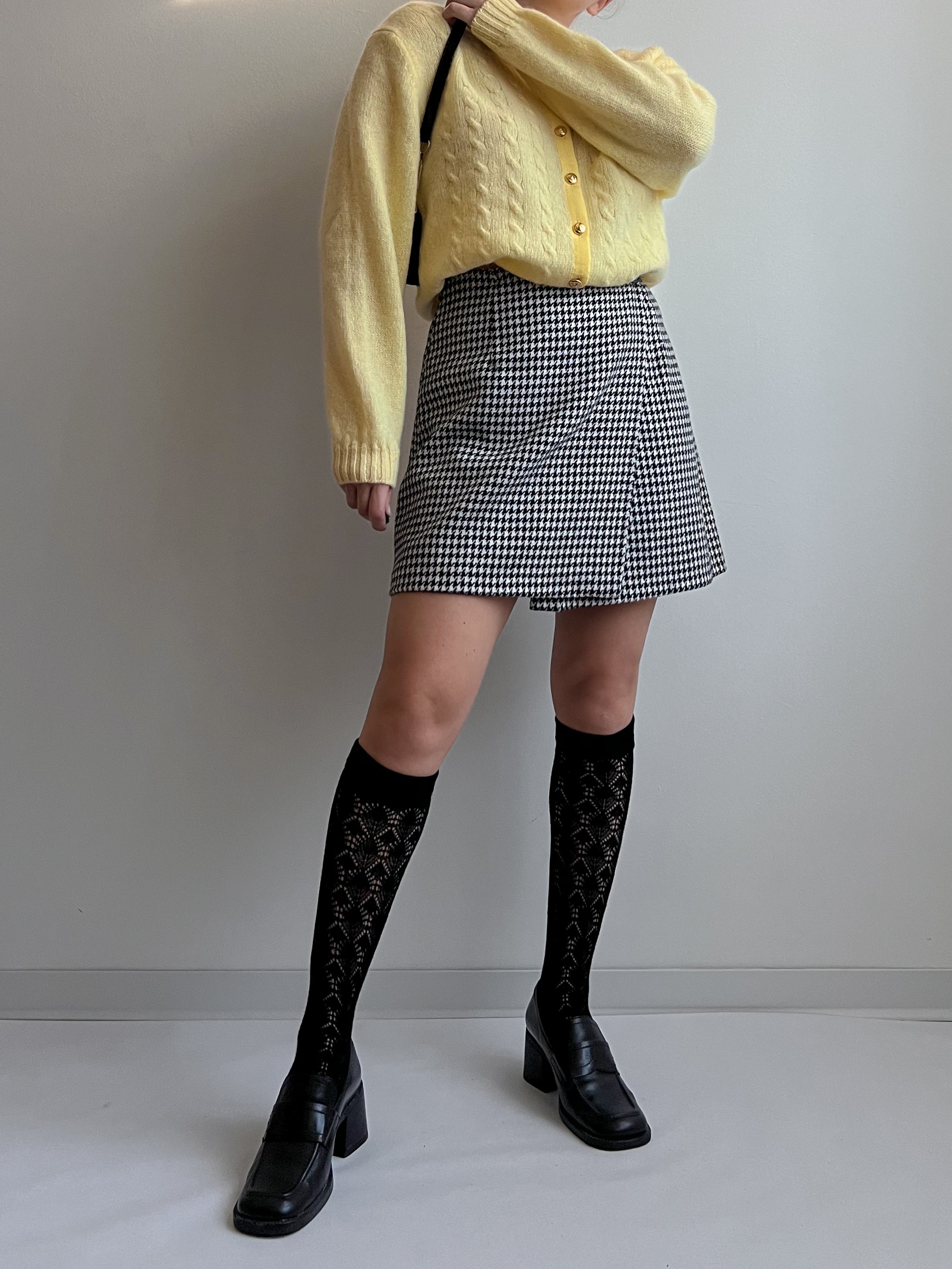Wool blend pied de poule mini skirt