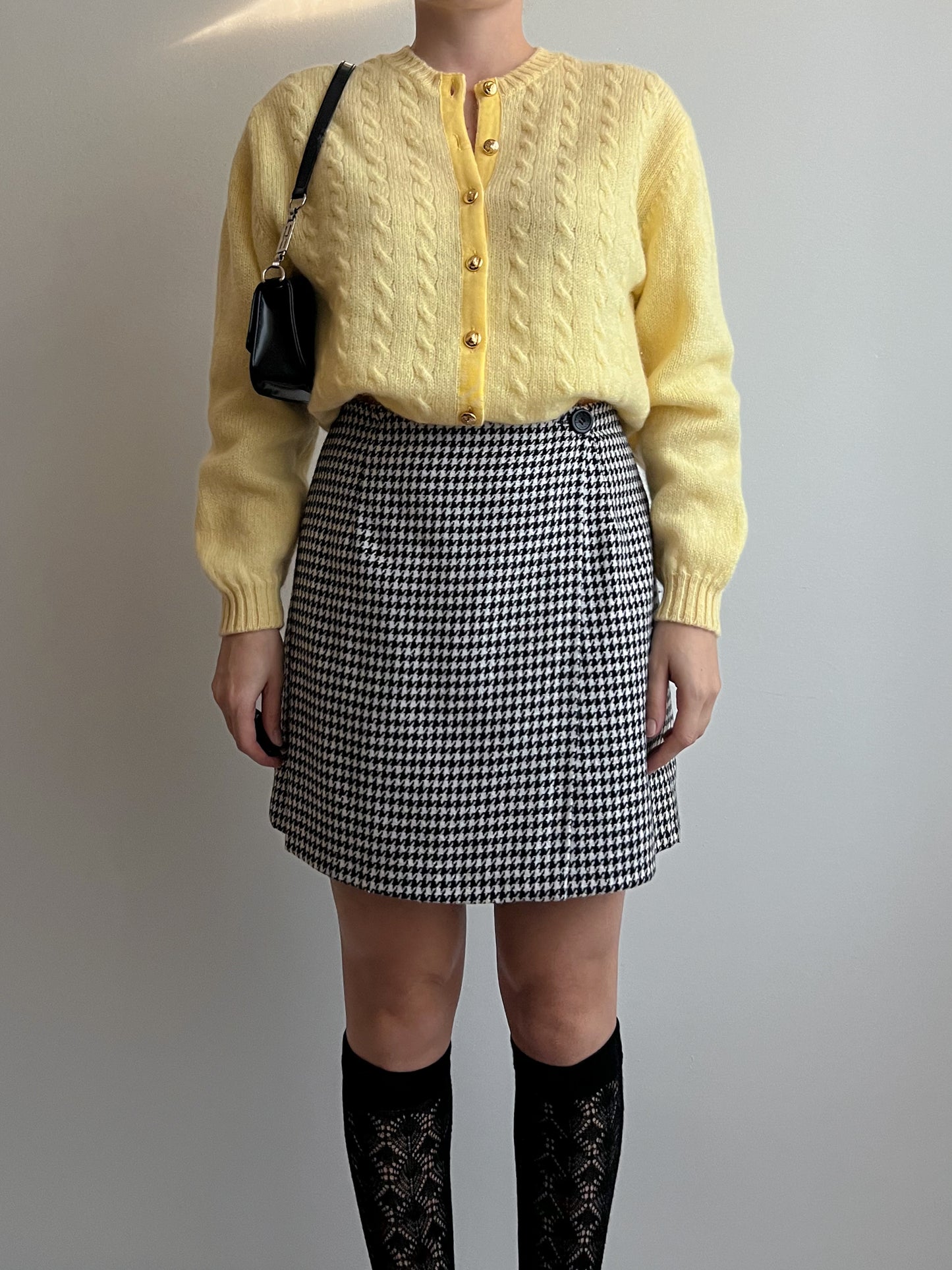 Wool blend pied de poule mini skirt