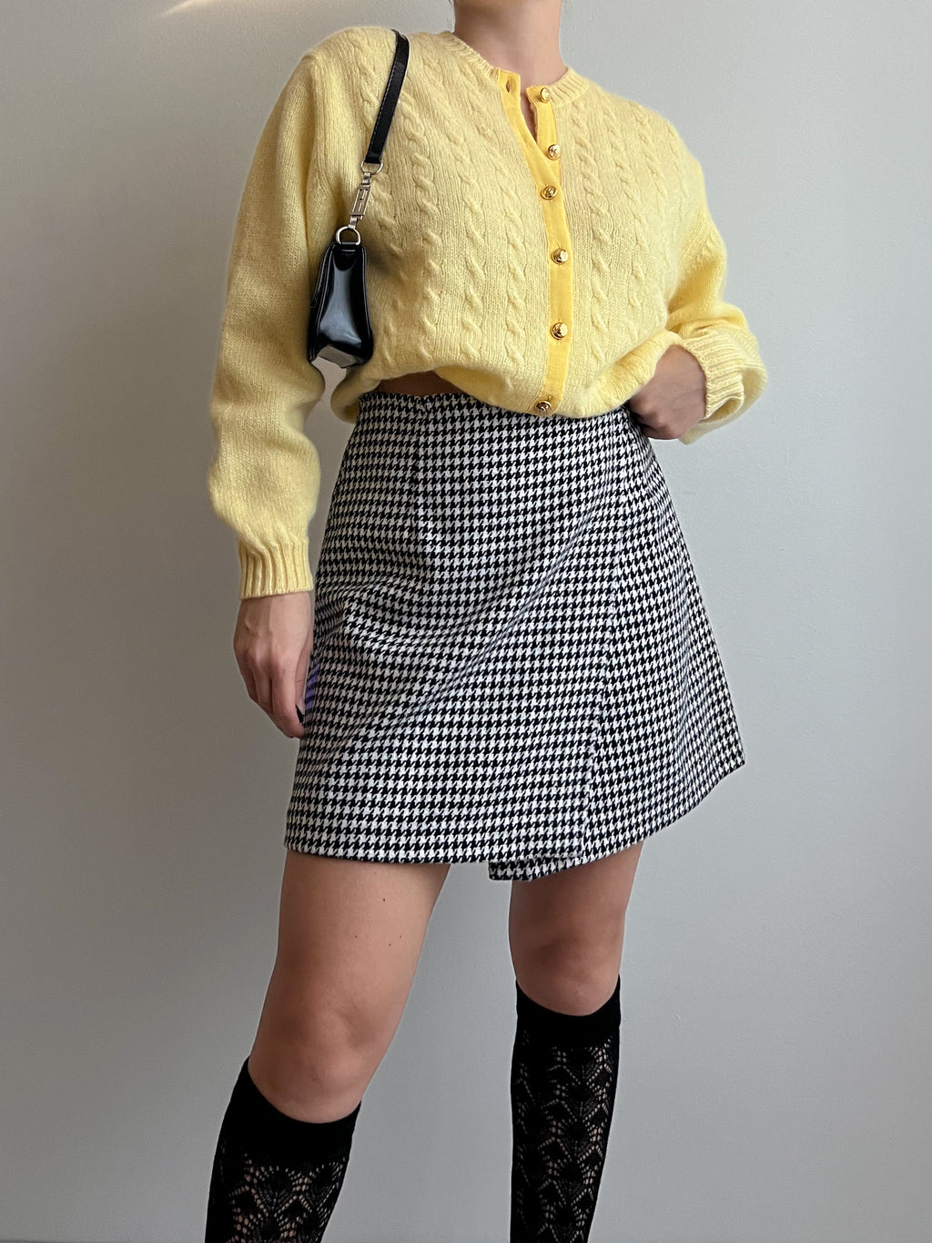 Wool blend pied de poule mini skirt