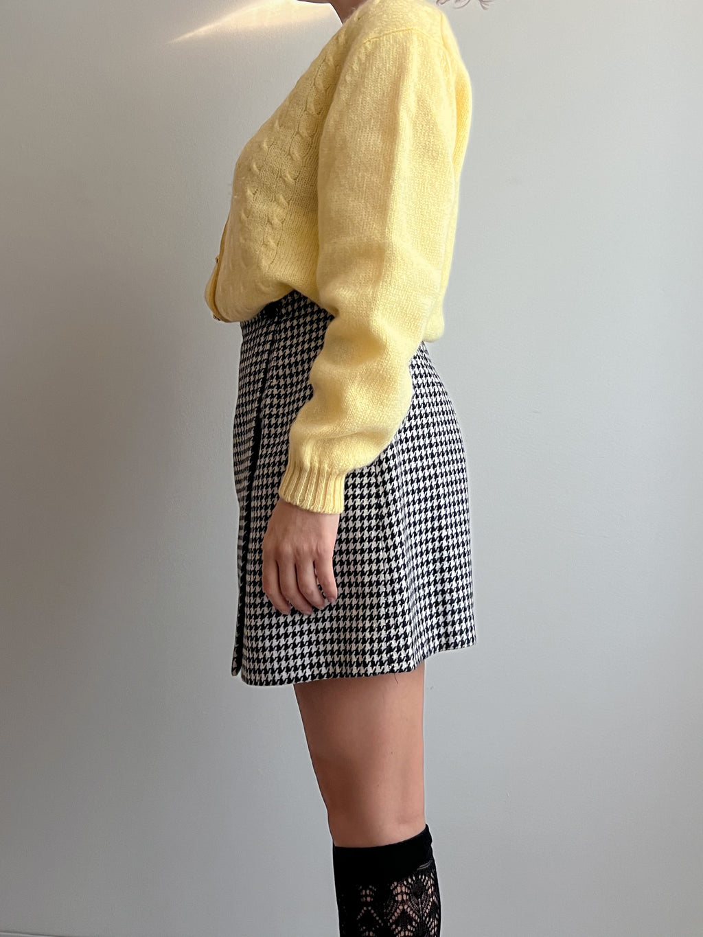 Wool blend pied de poule mini skirt