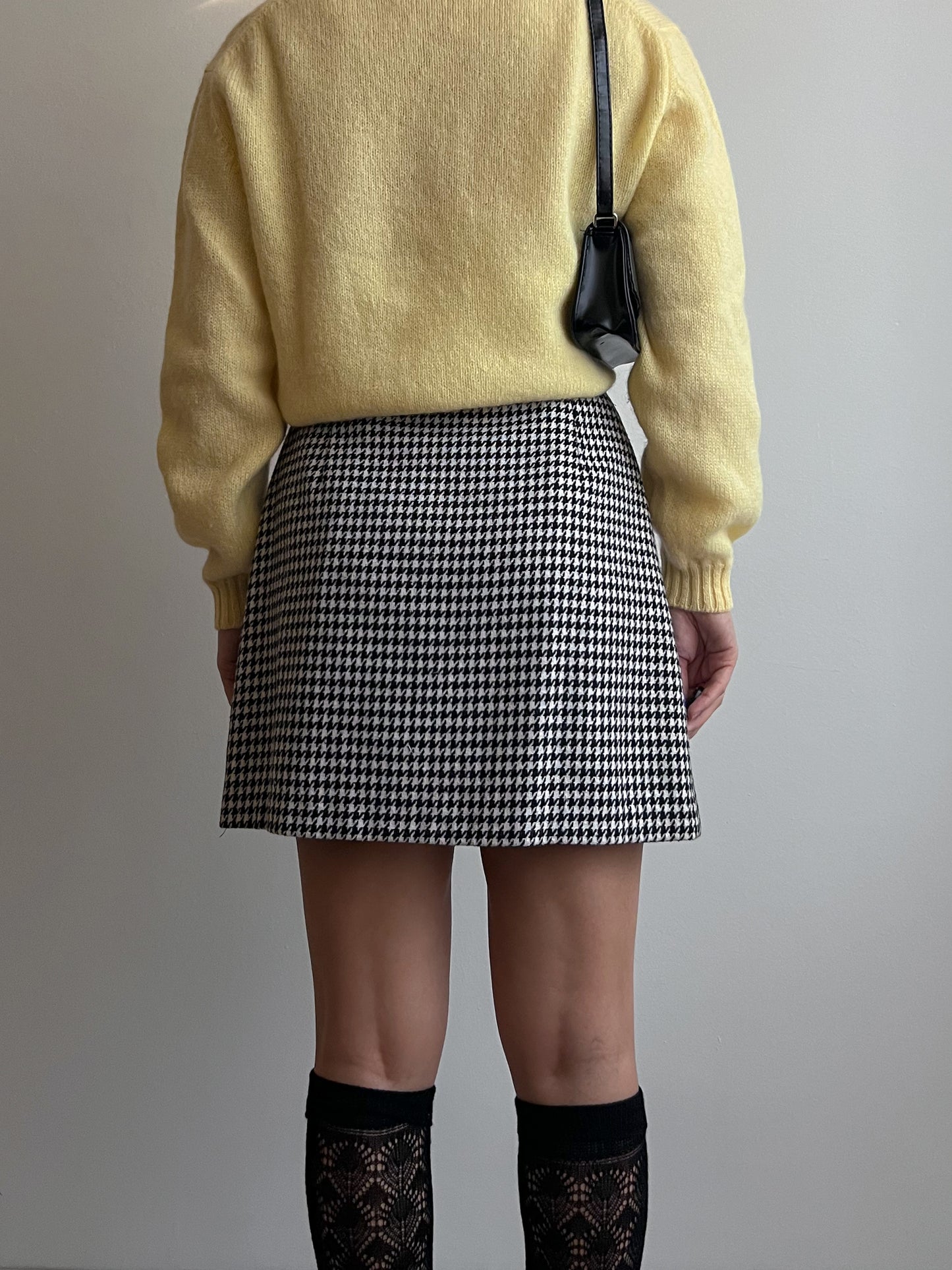 Wool blend pied de poule mini skirt