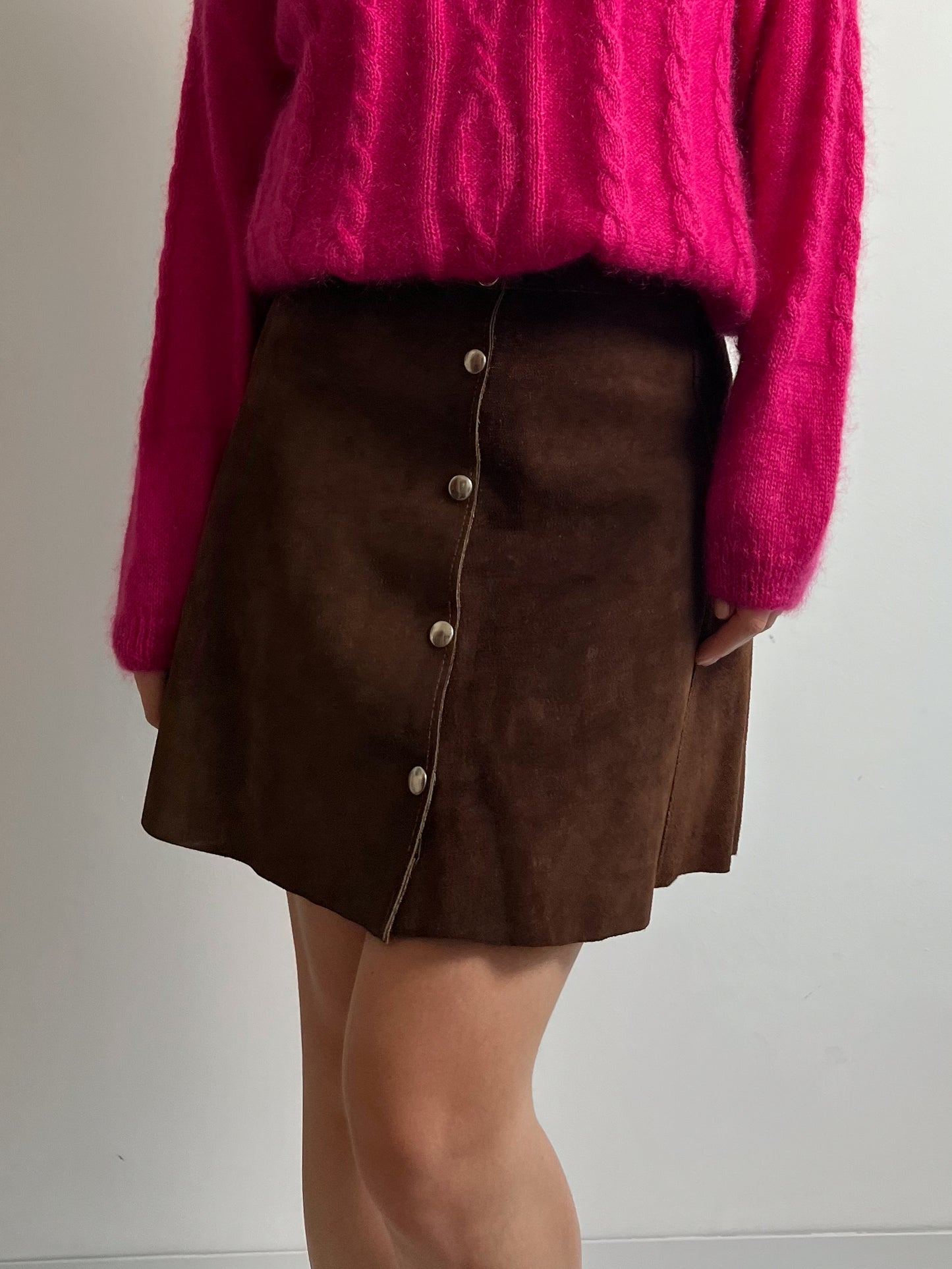 Real suede cognac mini skirt