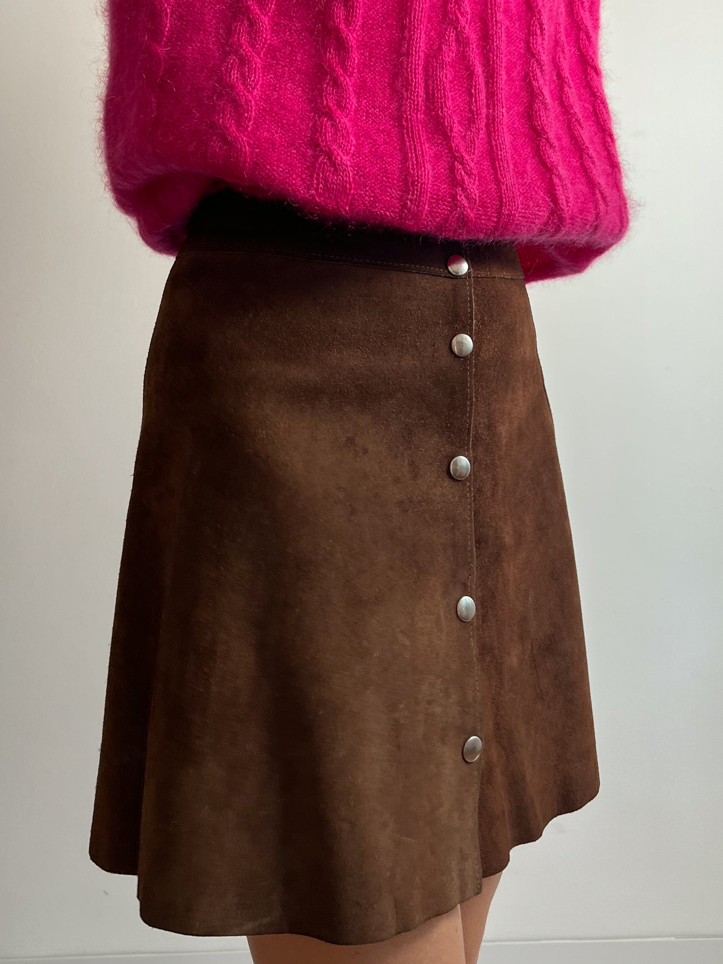 Real suede cognac mini skirt