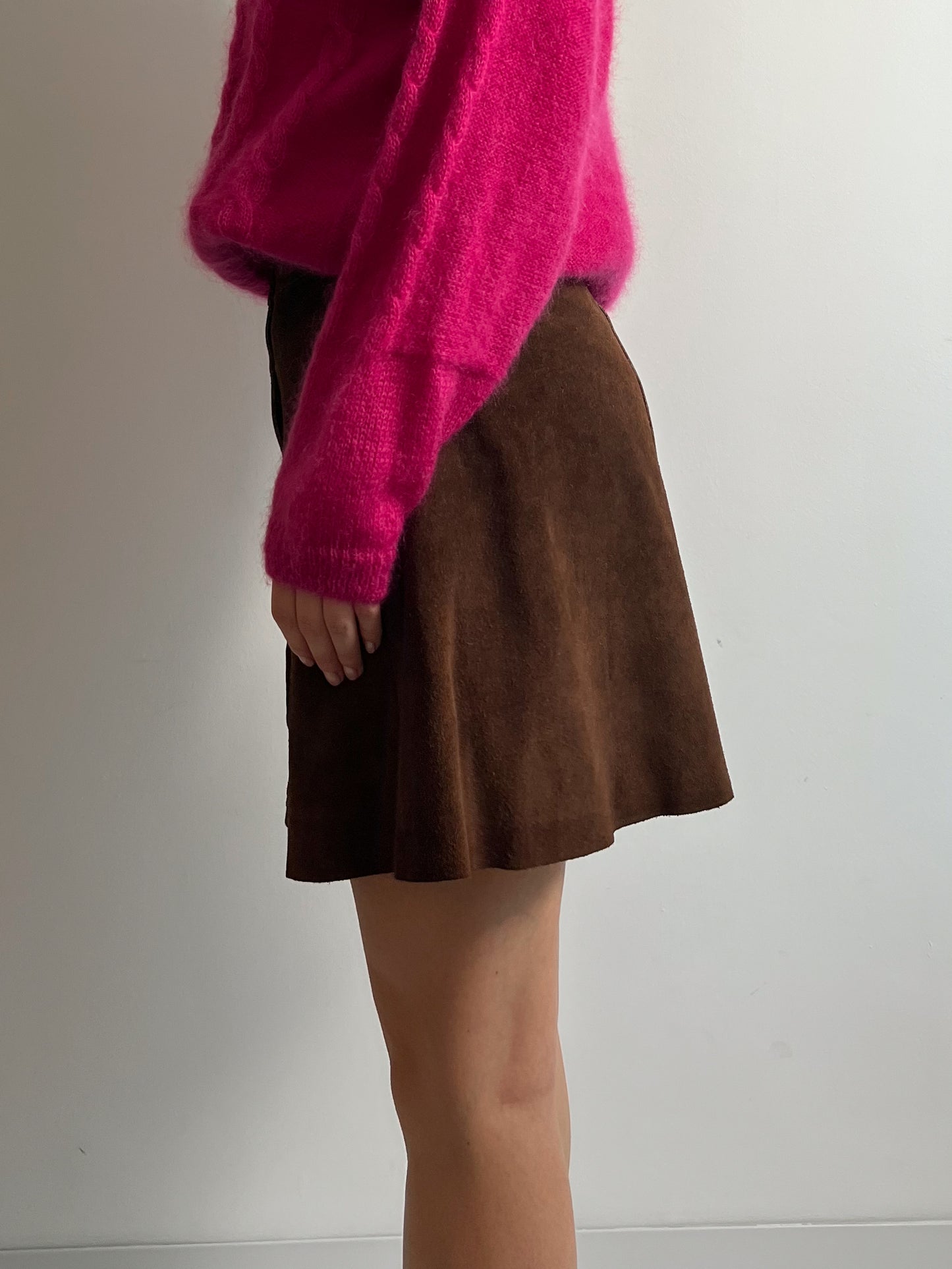 Real suede cognac mini skirt