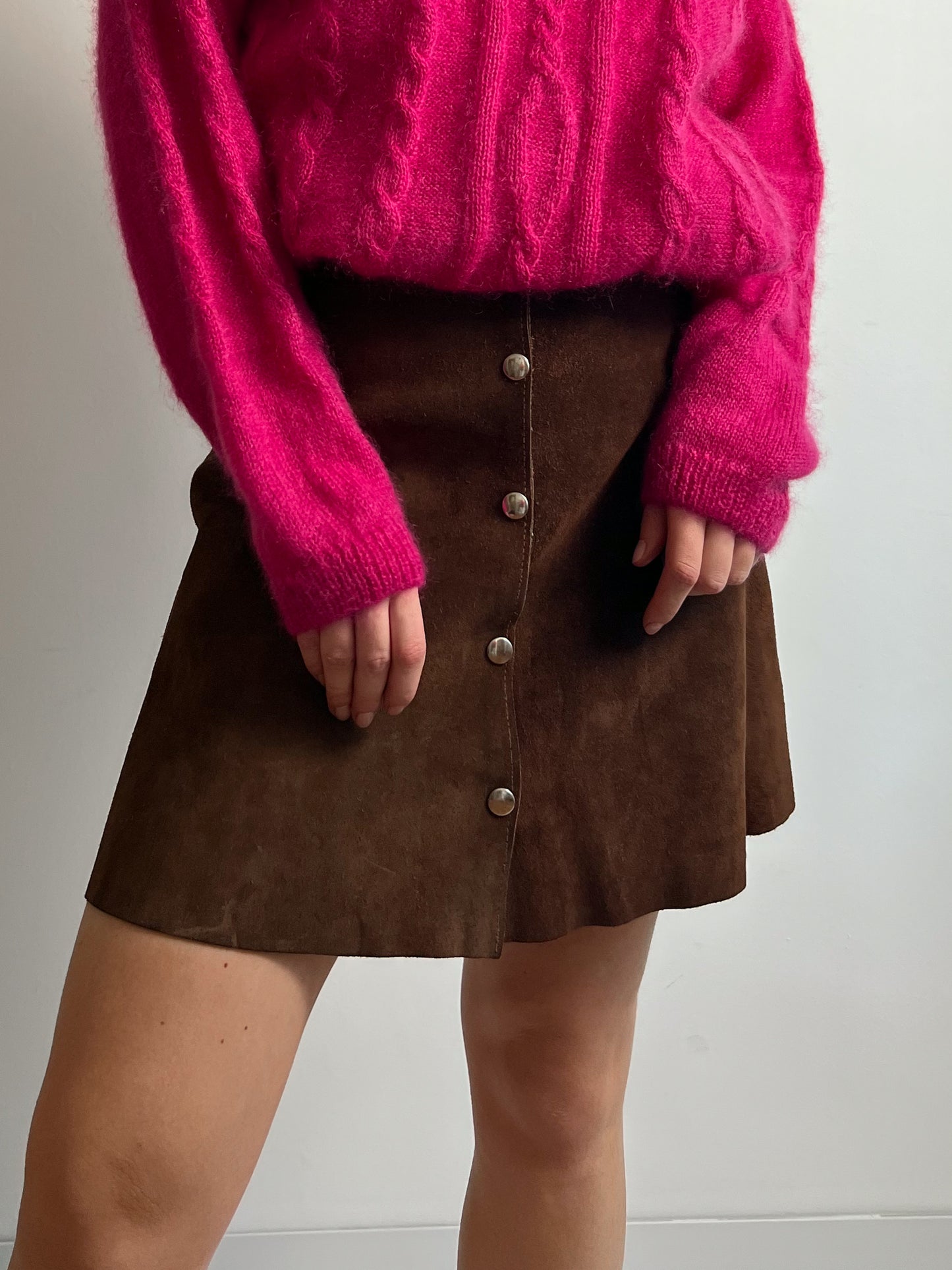 Real suede cognac mini skirt