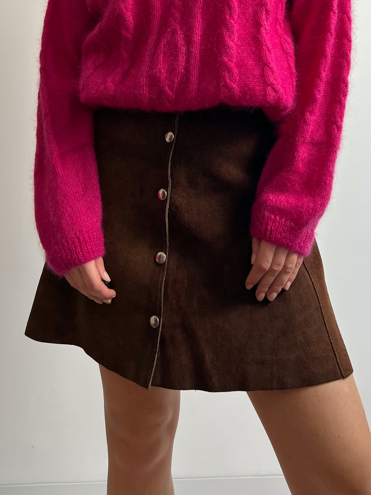 Real suede cognac mini skirt