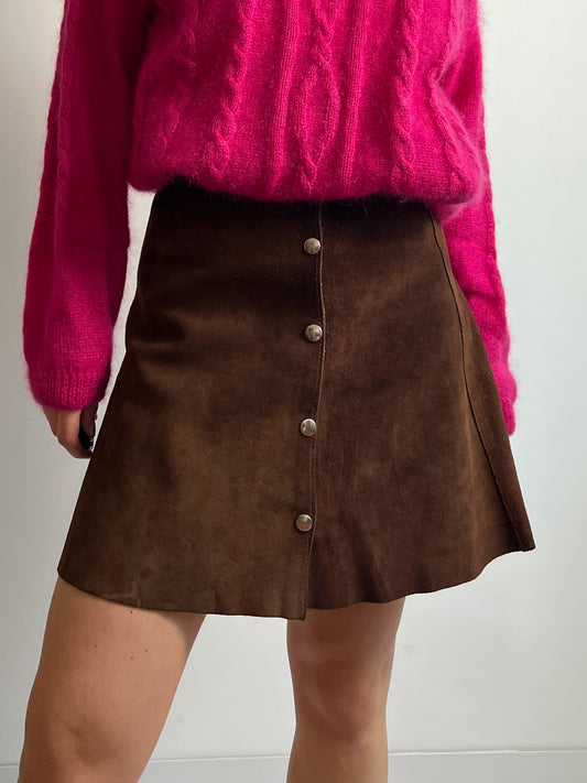 Real suede cognac mini skirt