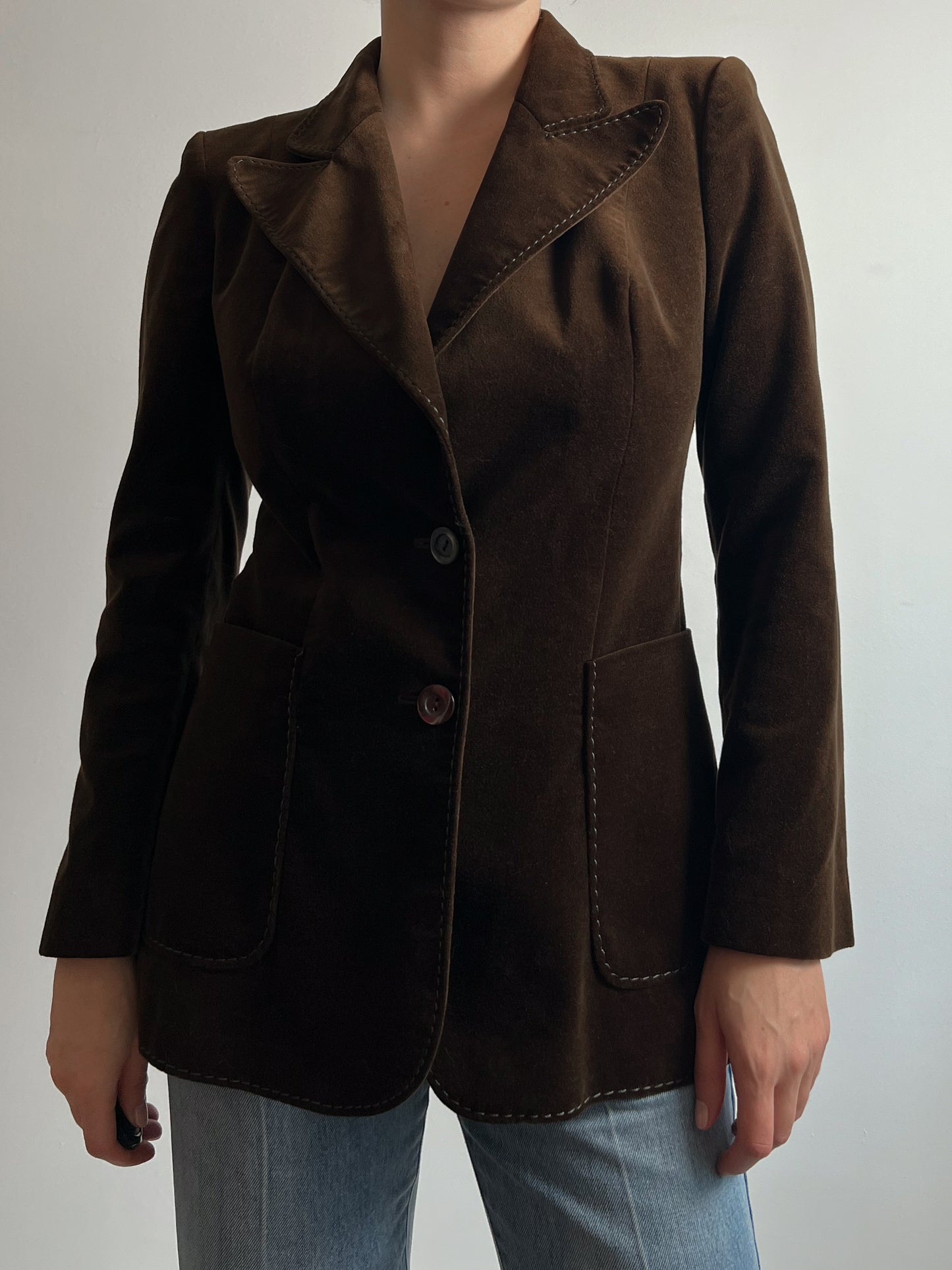 Cotton velvet chocolate blazer