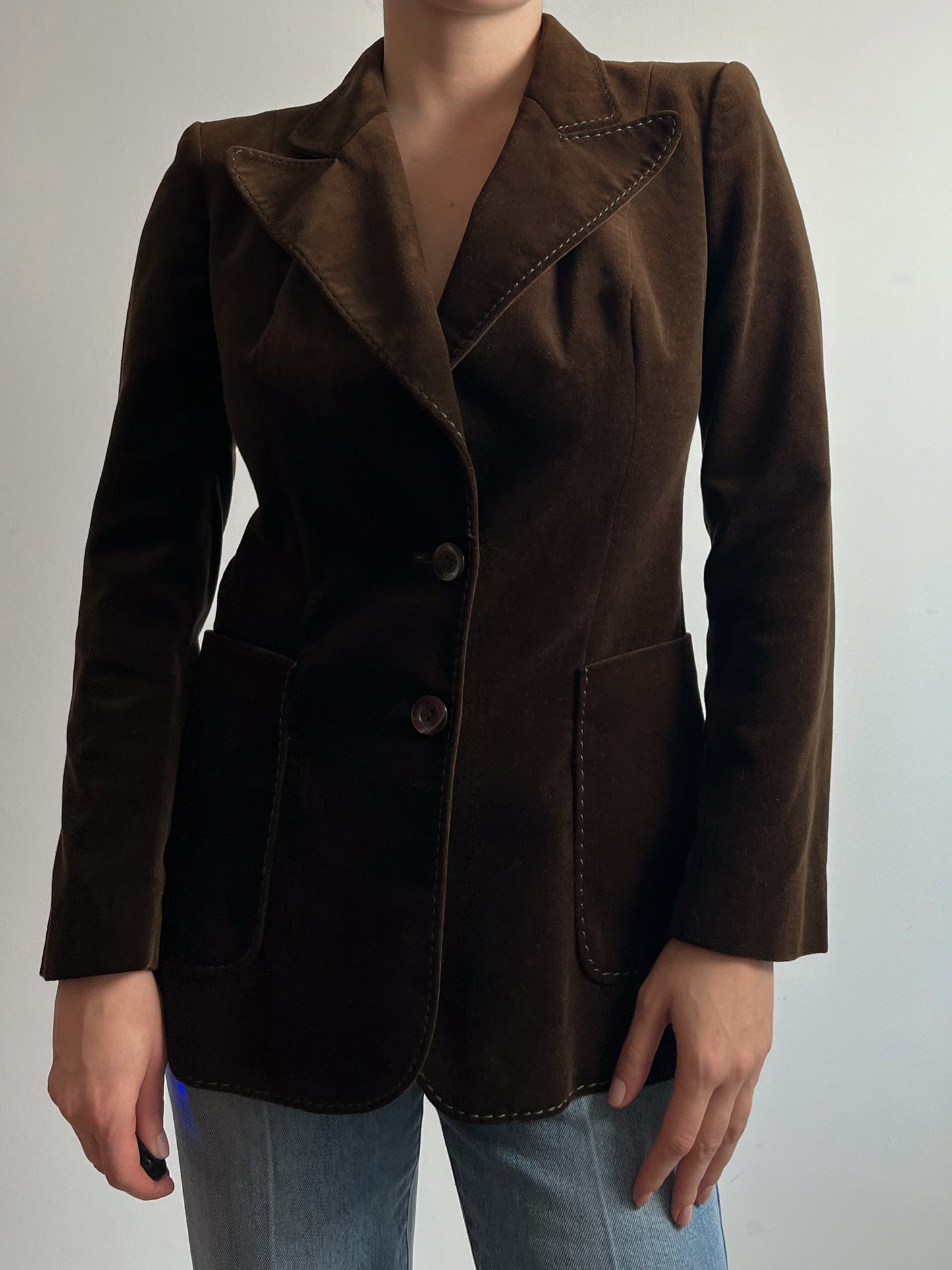 Cotton velvet chocolate blazer