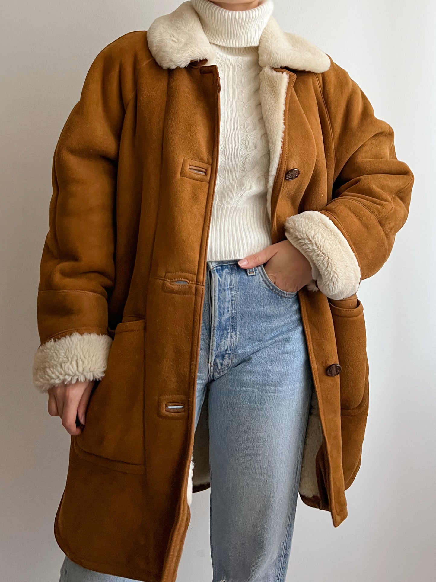 Vintage caramel shearling coat