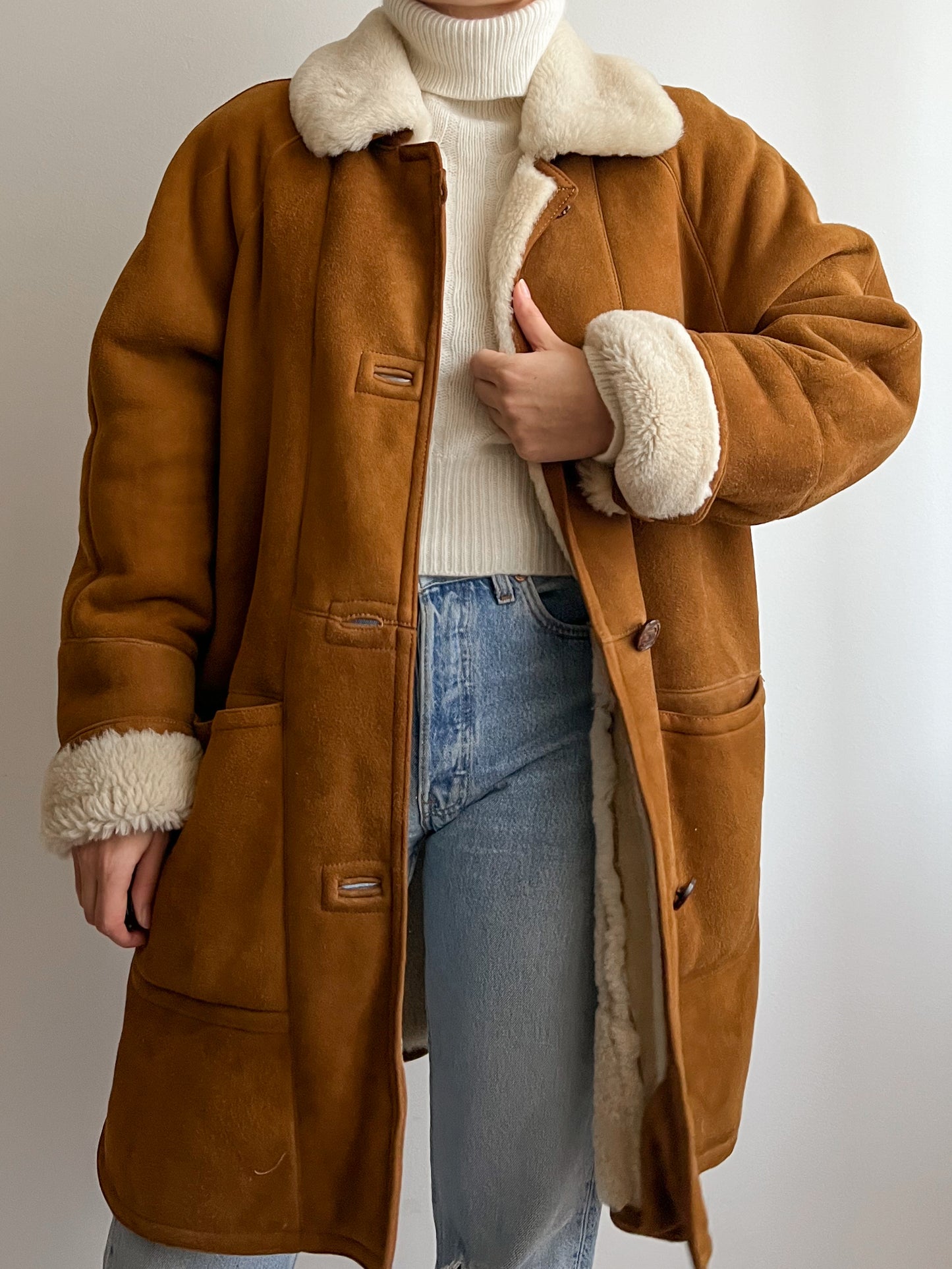 Vintage caramel shearling coat