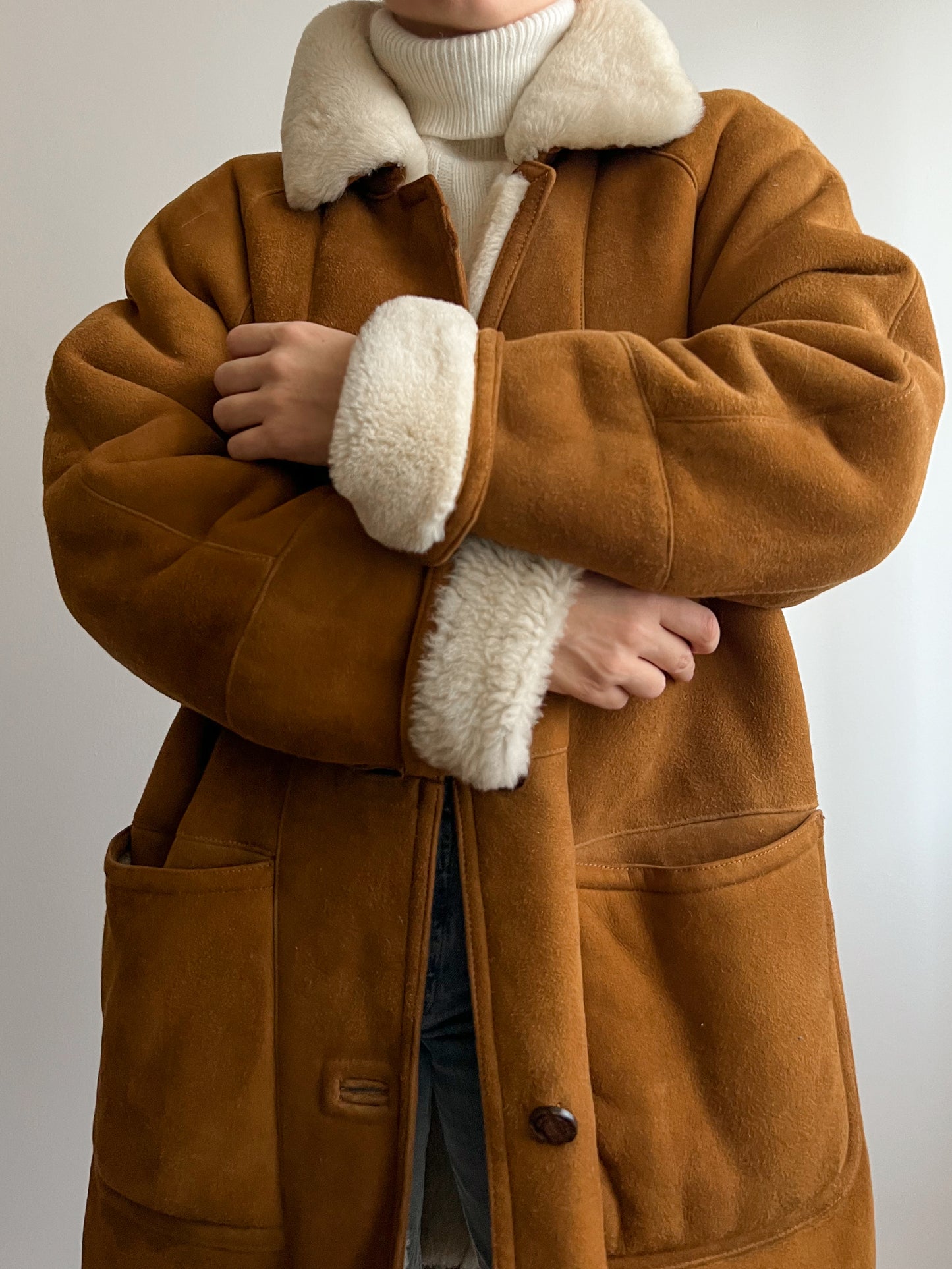 Vintage caramel shearling coat