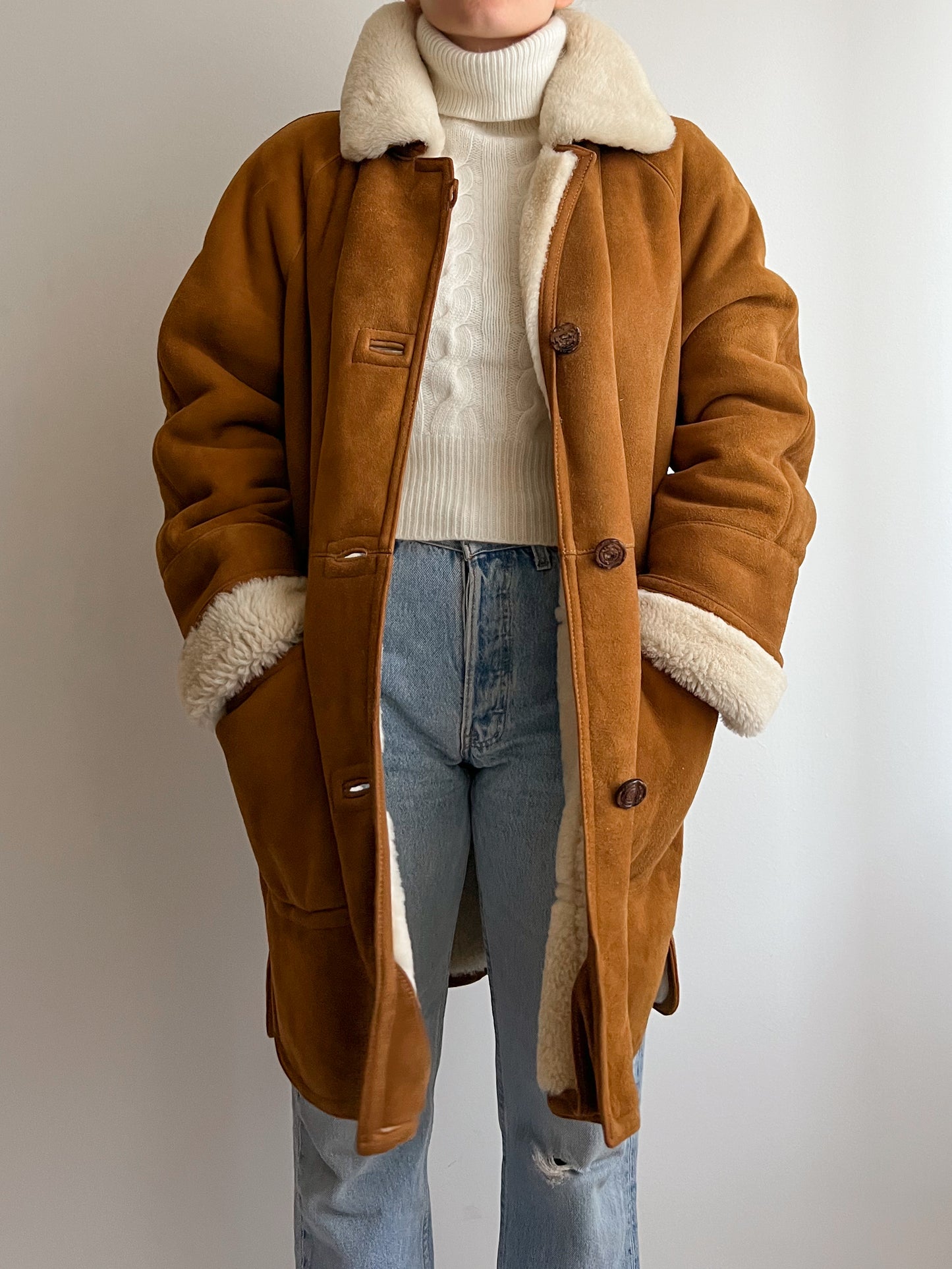 Vintage caramel shearling coat