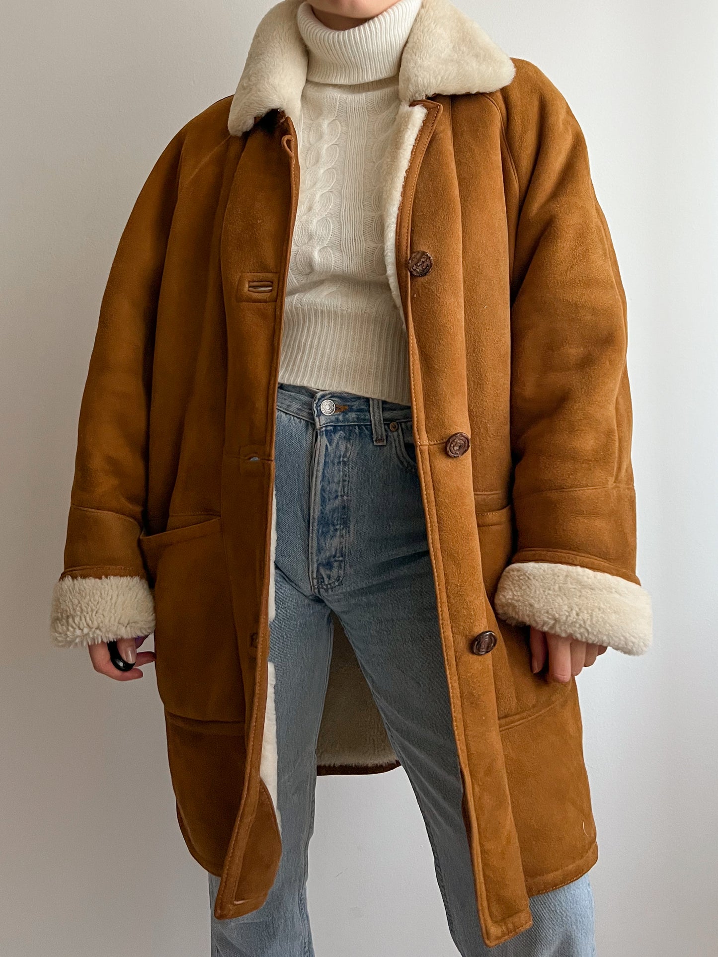 Vintage caramel shearling coat