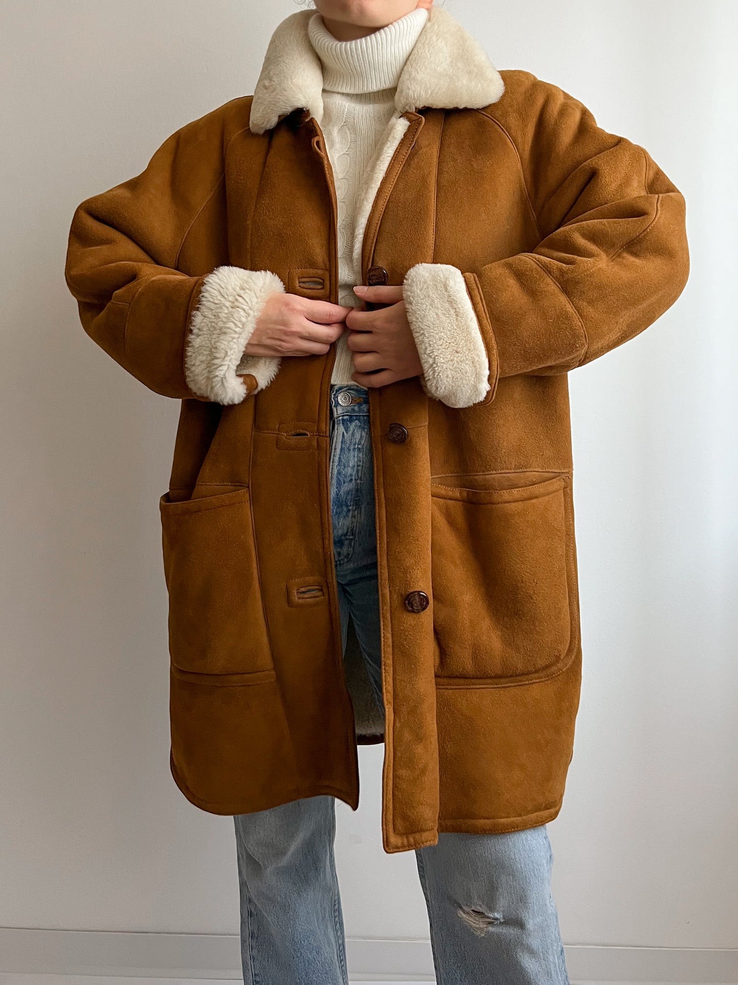 Vintage caramel shearling coat