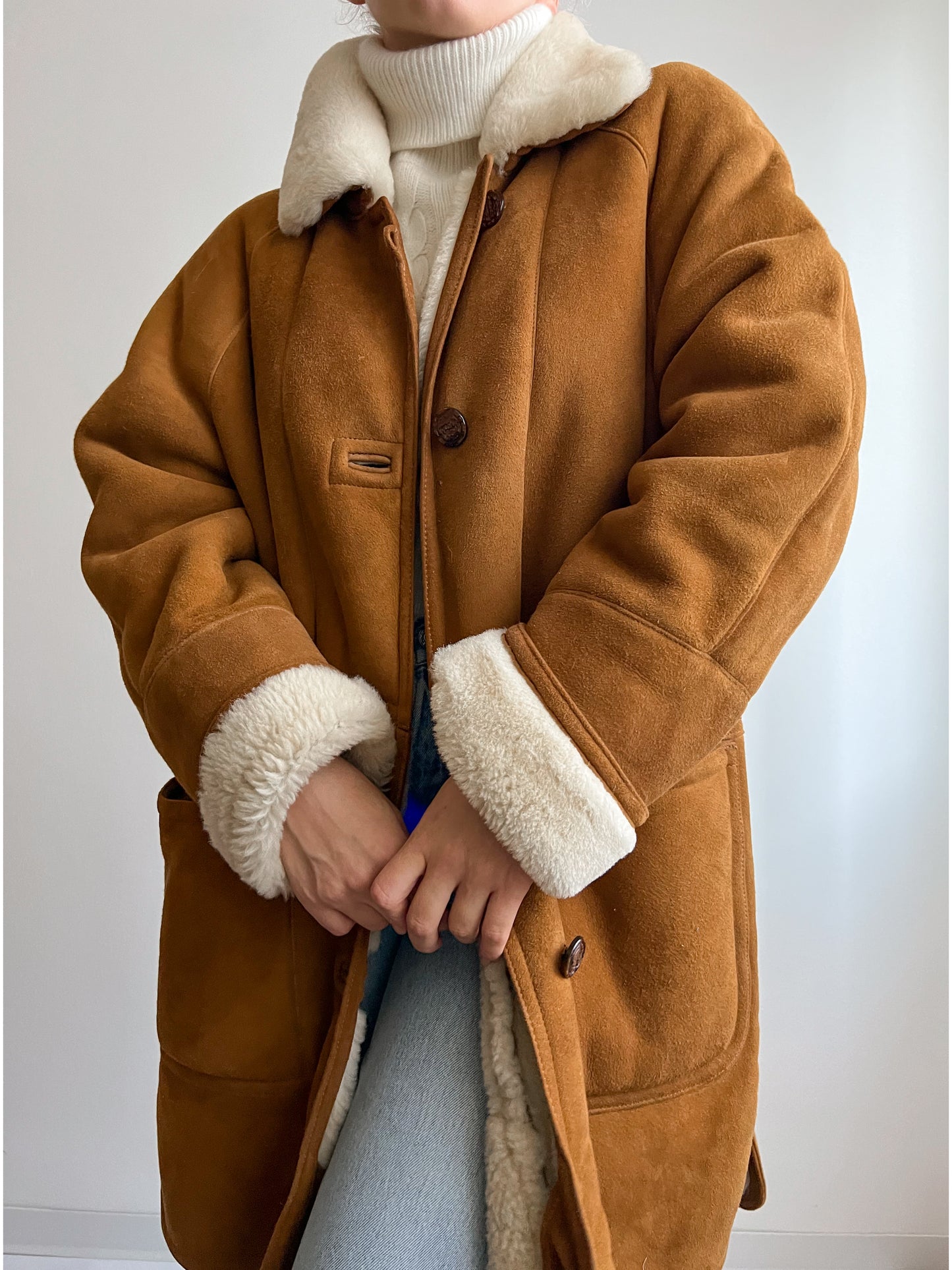 Vintage caramel shearling coat