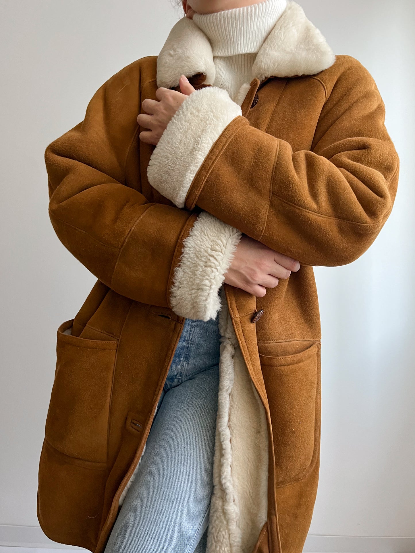 Vintage caramel shearling coat