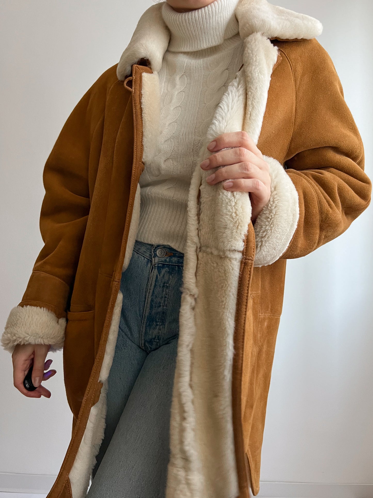 Vintage caramel shearling coat