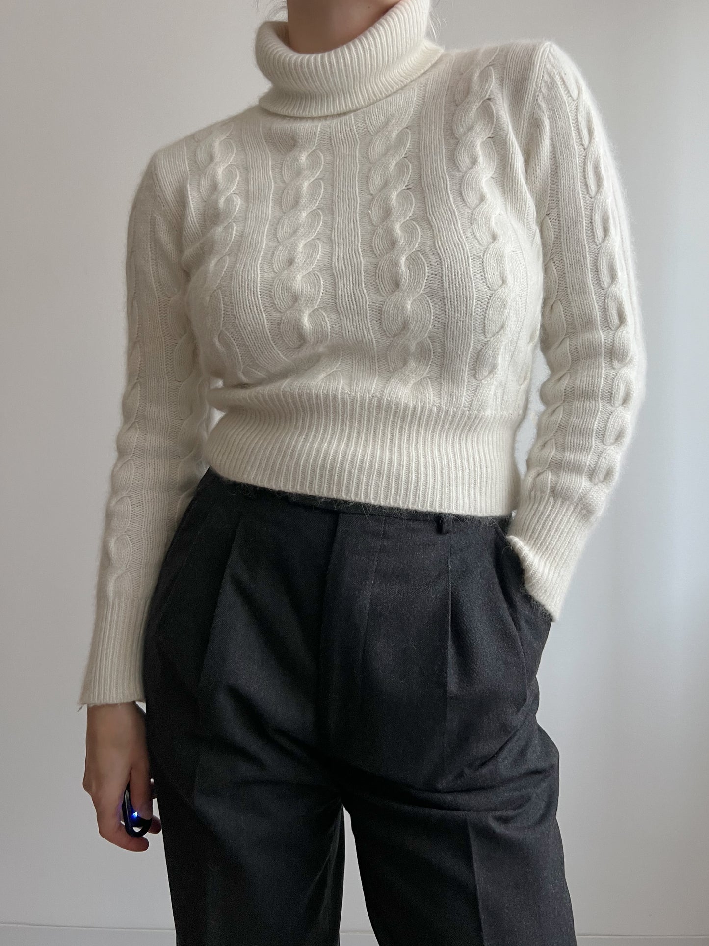 Wool and angora ivory turtleneck pull