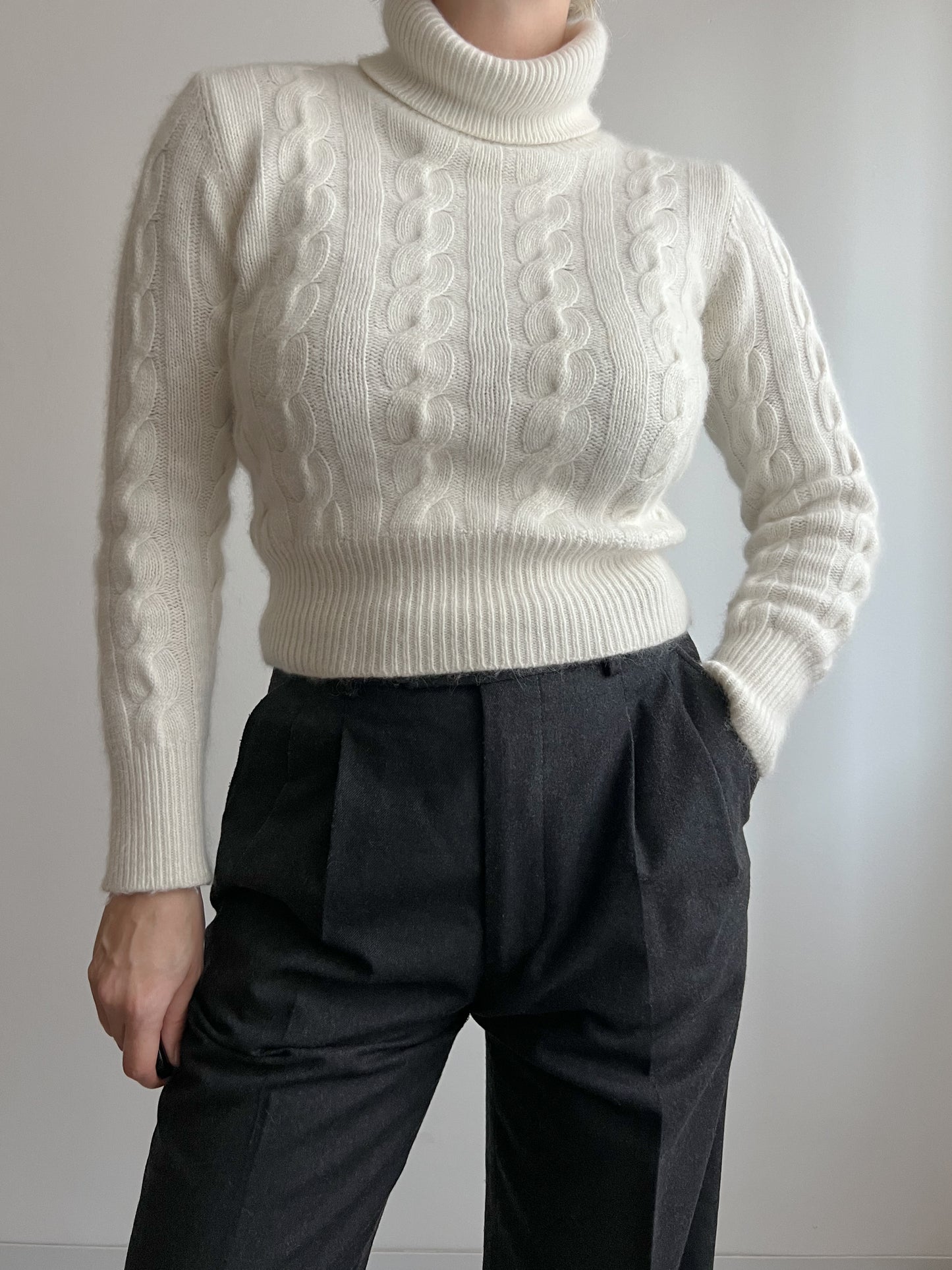 Wool and angora ivory turtleneck pull