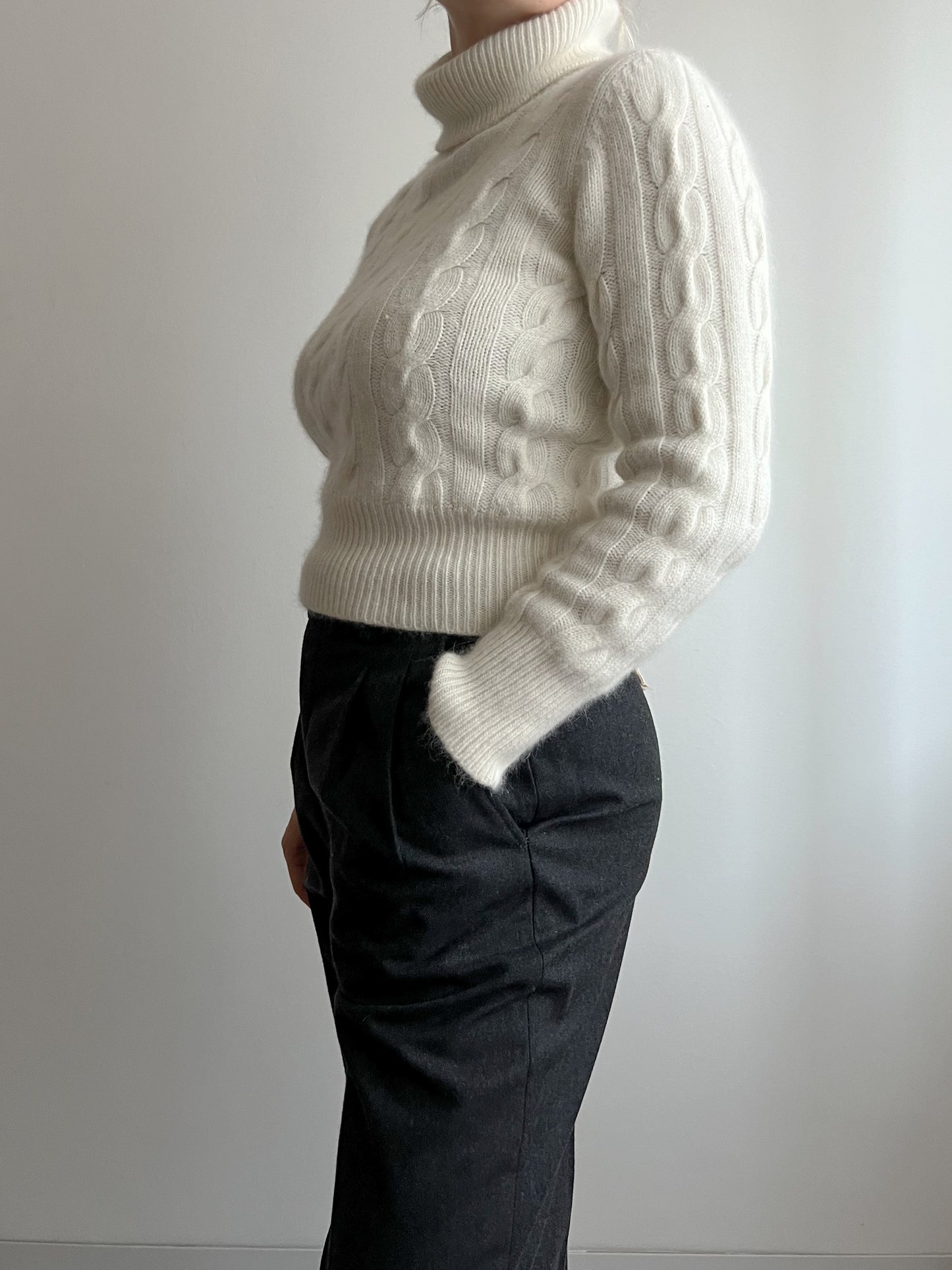 Wool and angora ivory turtleneck pull