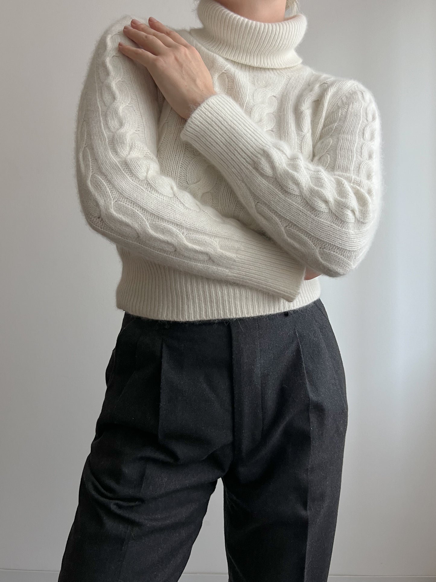 Wool and angora ivory turtleneck pull